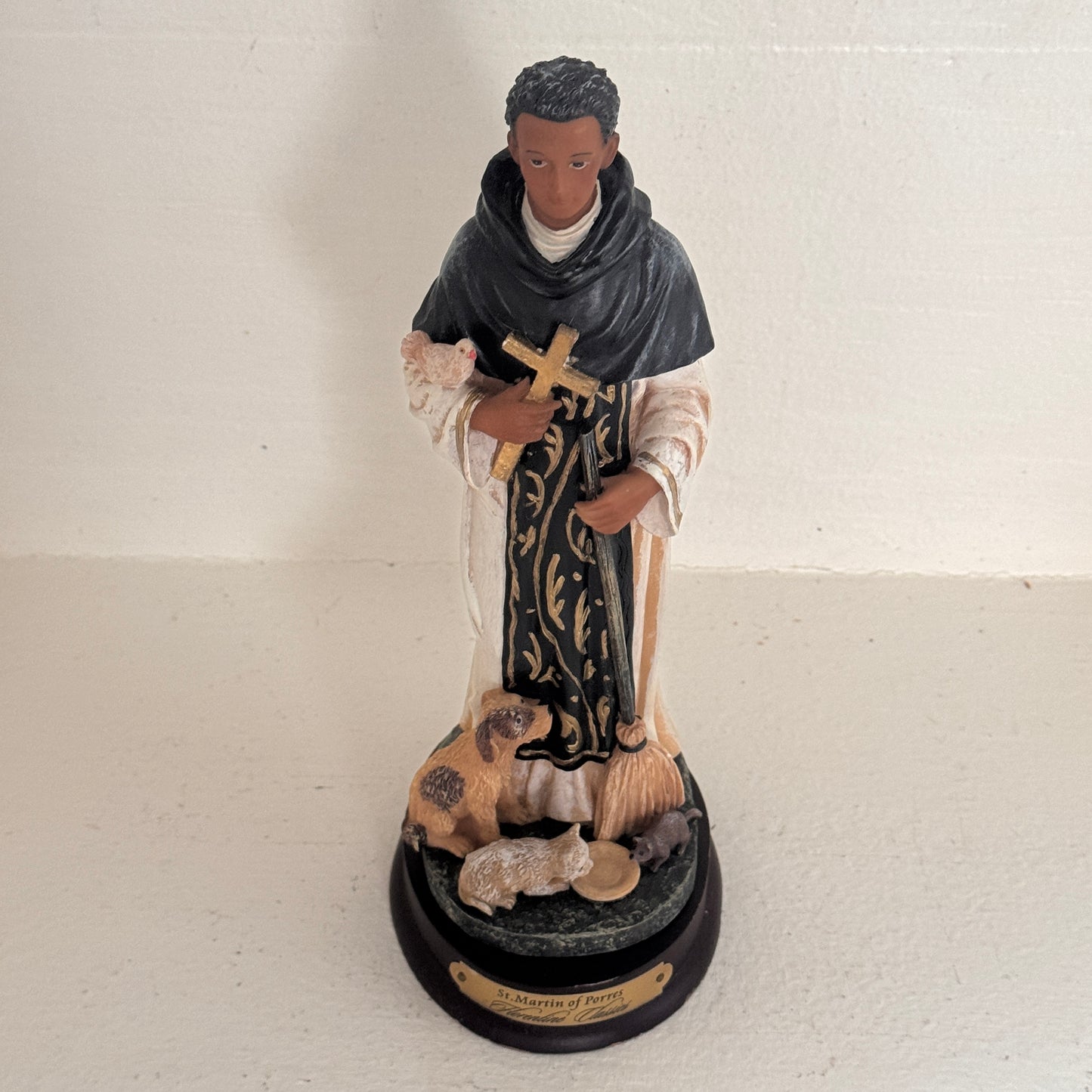 Vintage St. Martin de Porres Figurine | Florentine Classics Religious Statue | Patron Saint with Dog, Cat & Mouse