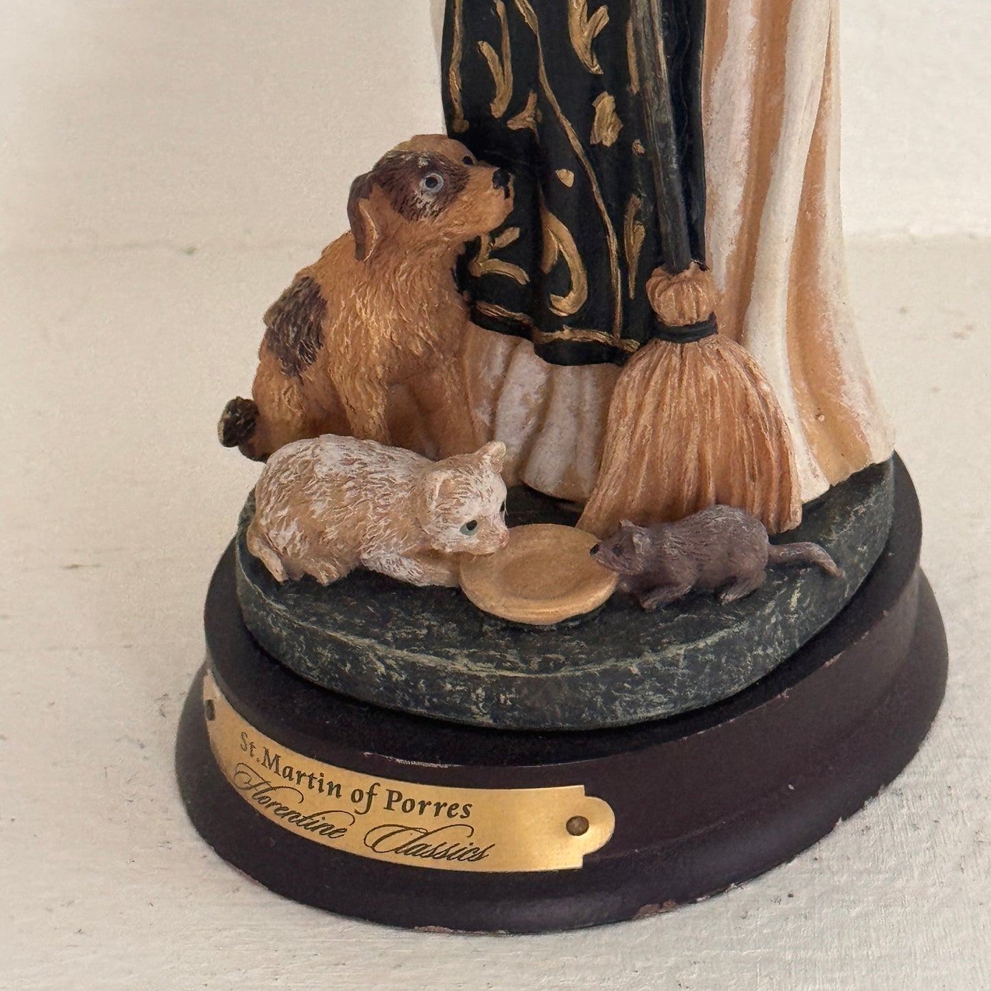 Vintage St. Martin de Porres Figurine | Florentine Classics Religious Statue | Patron Saint with Dog, Cat & Mouse