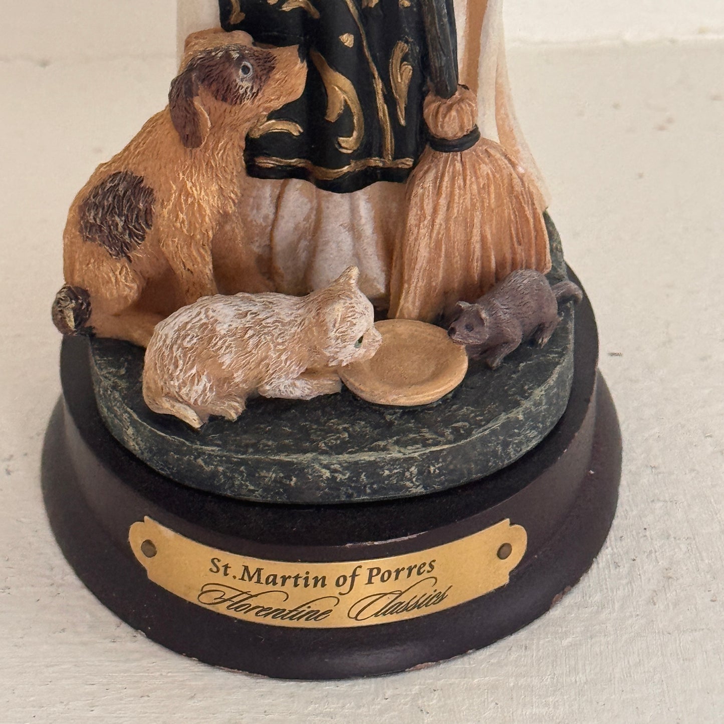 Vintage St. Martin de Porres Figurine | Florentine Classics Religious Statue | Patron Saint with Dog, Cat & Mouse