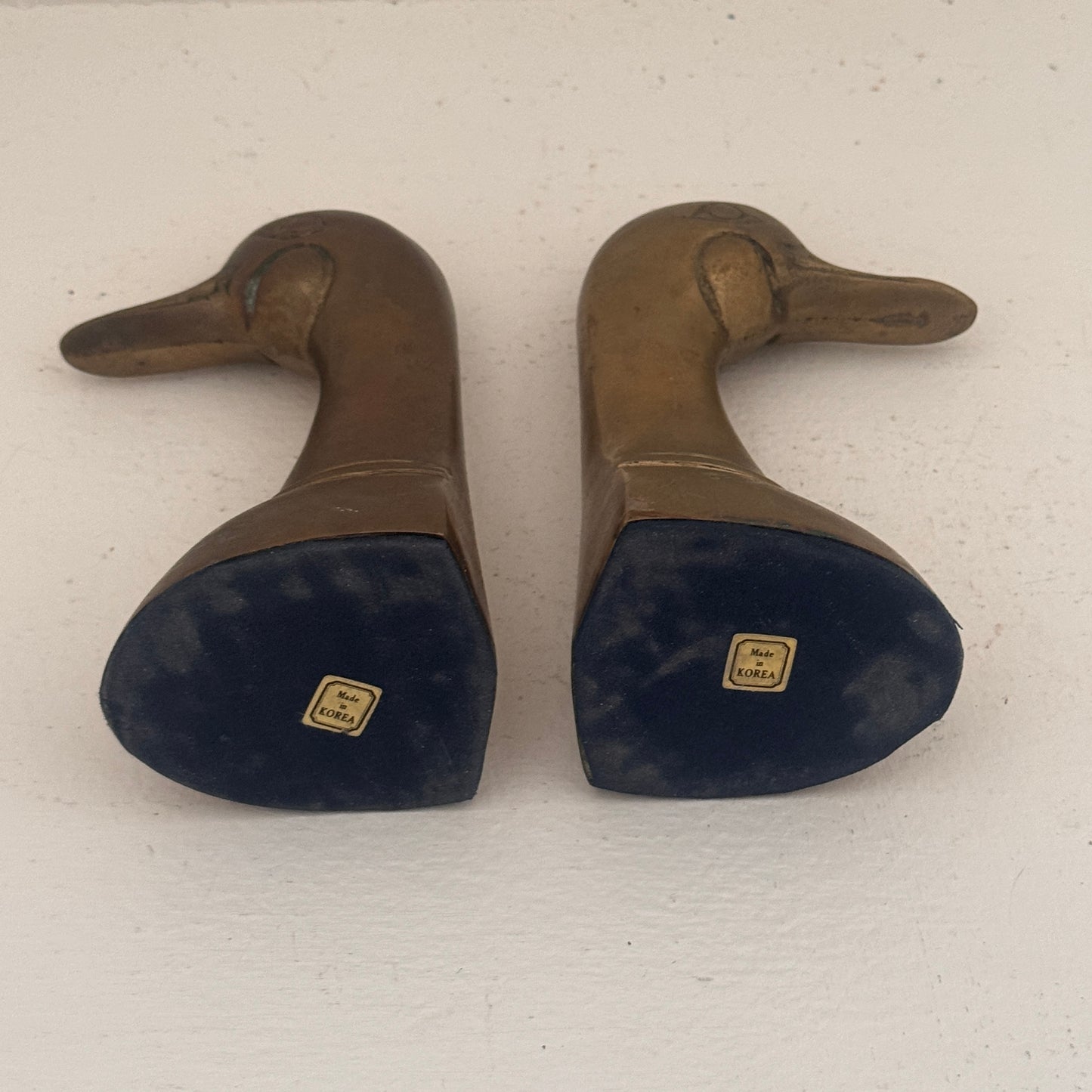 Vintage Brass Duck Head Bookends | Mid Century Modern Goose Bookends | Made in Korea | Pair