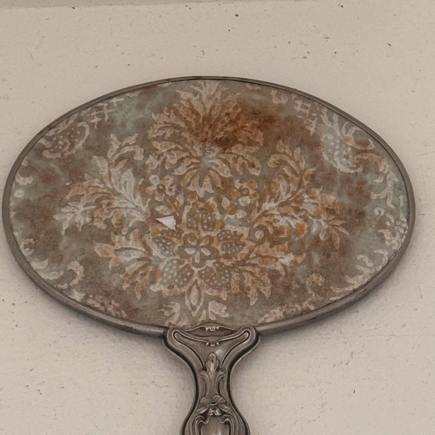 Antique Art Nouveau Hand Mirror | Ornate Floral Vanity Mirror | Silver Tone Dresser Decor