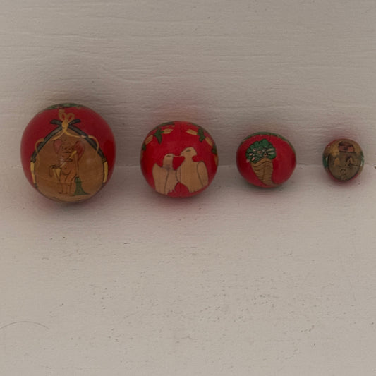 Vintage Hand-Painted Cupid Wooden Nesting Ball Set | Folk Art Russian-Style Nesting Spheres | Risqué Valentine’s Decor
