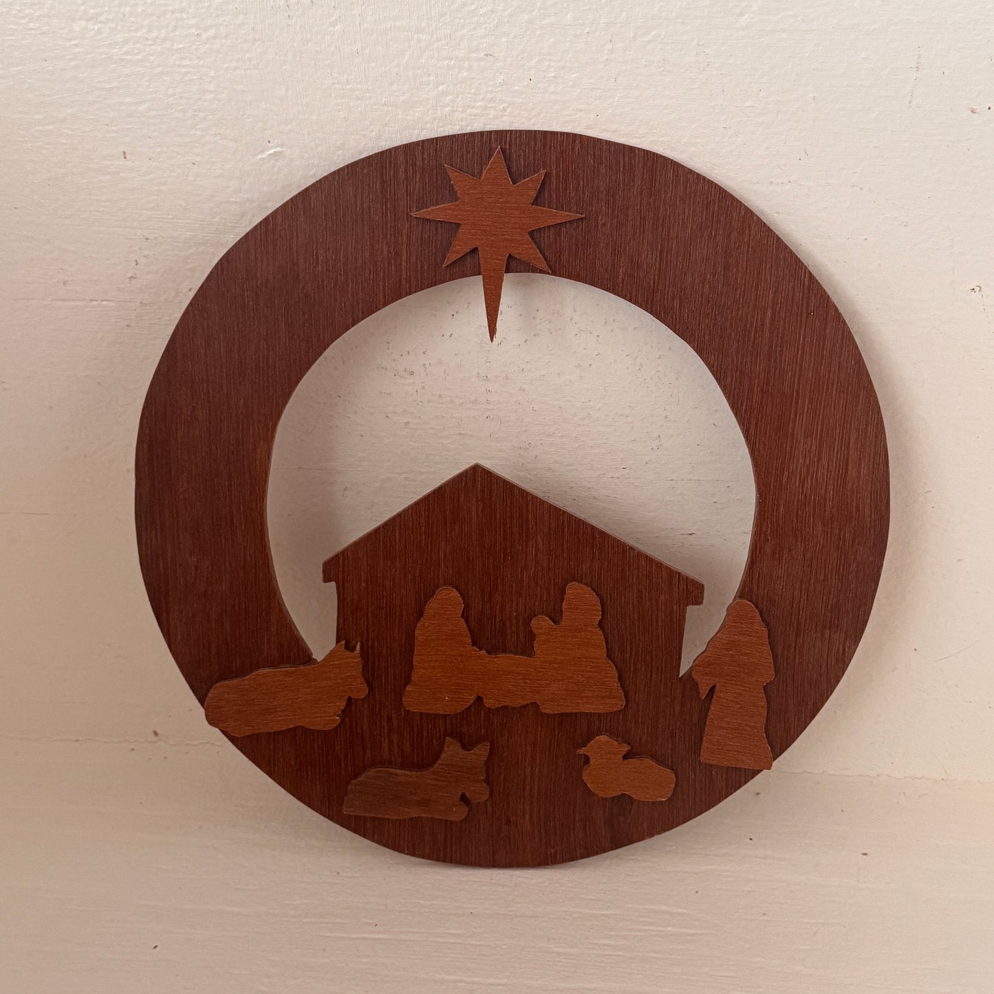 Vintage Wooden Nativity Wall Hanging | Mid Century Christmas Wall Art | Handcrafted Wood Silhouette