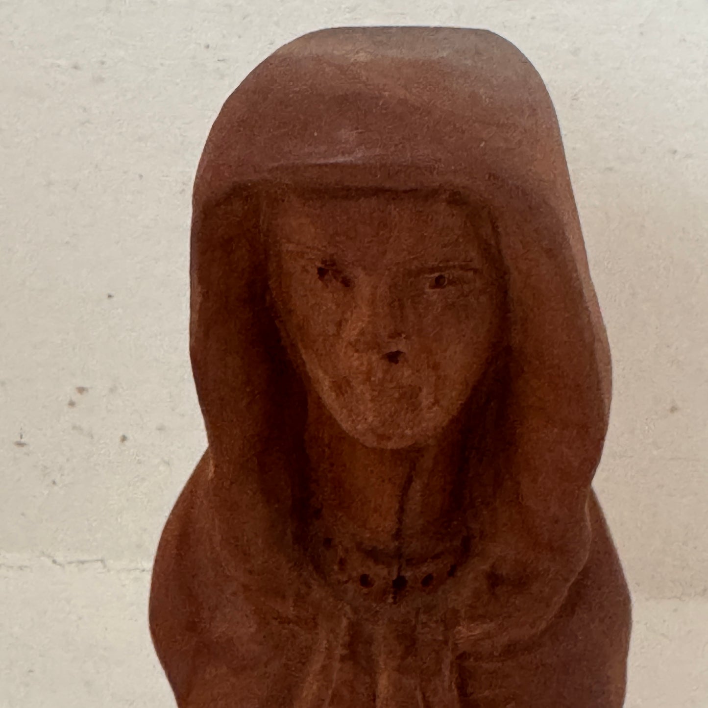 Vintage Hand Carved Wooden Woman in Prayer Figurine | Folk Art Bust | Rustic Wood Sculpture