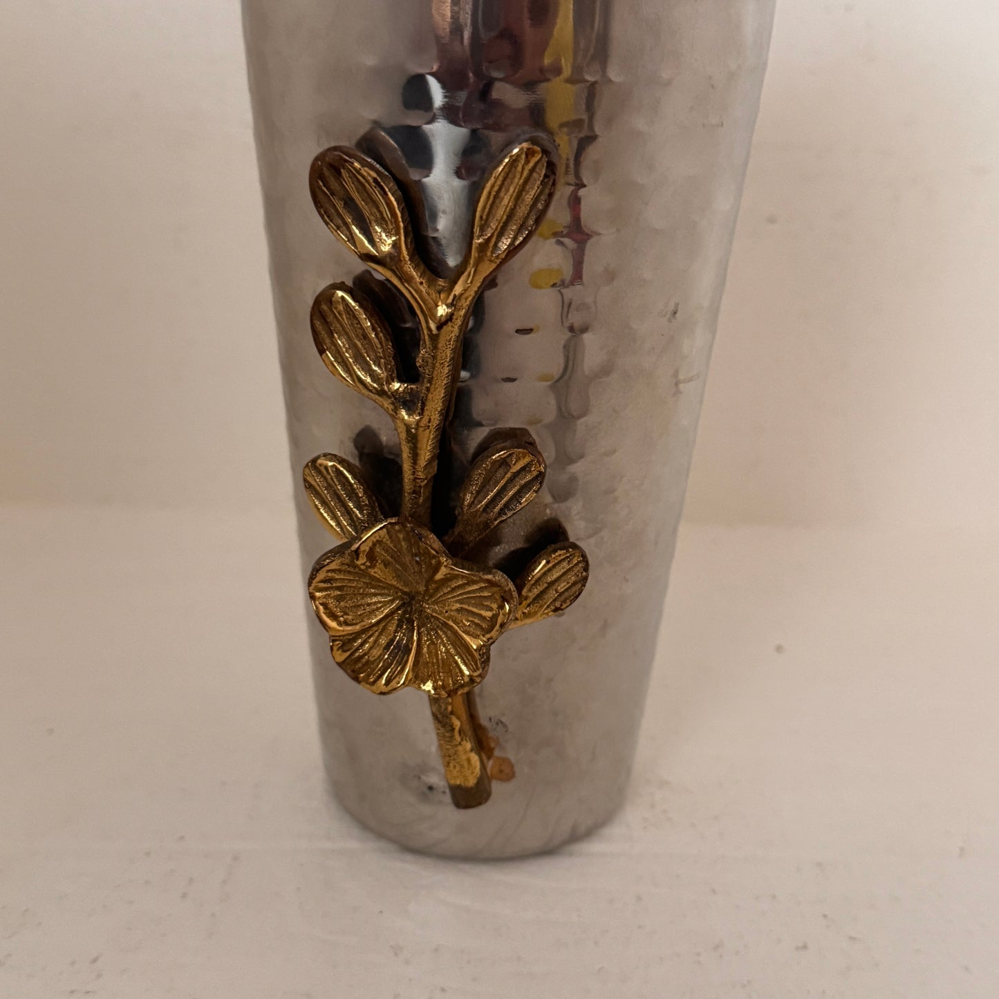 Vintage Hammered Stainless Steel Cocktail Shaker with Gold Floral Accent | Made in India