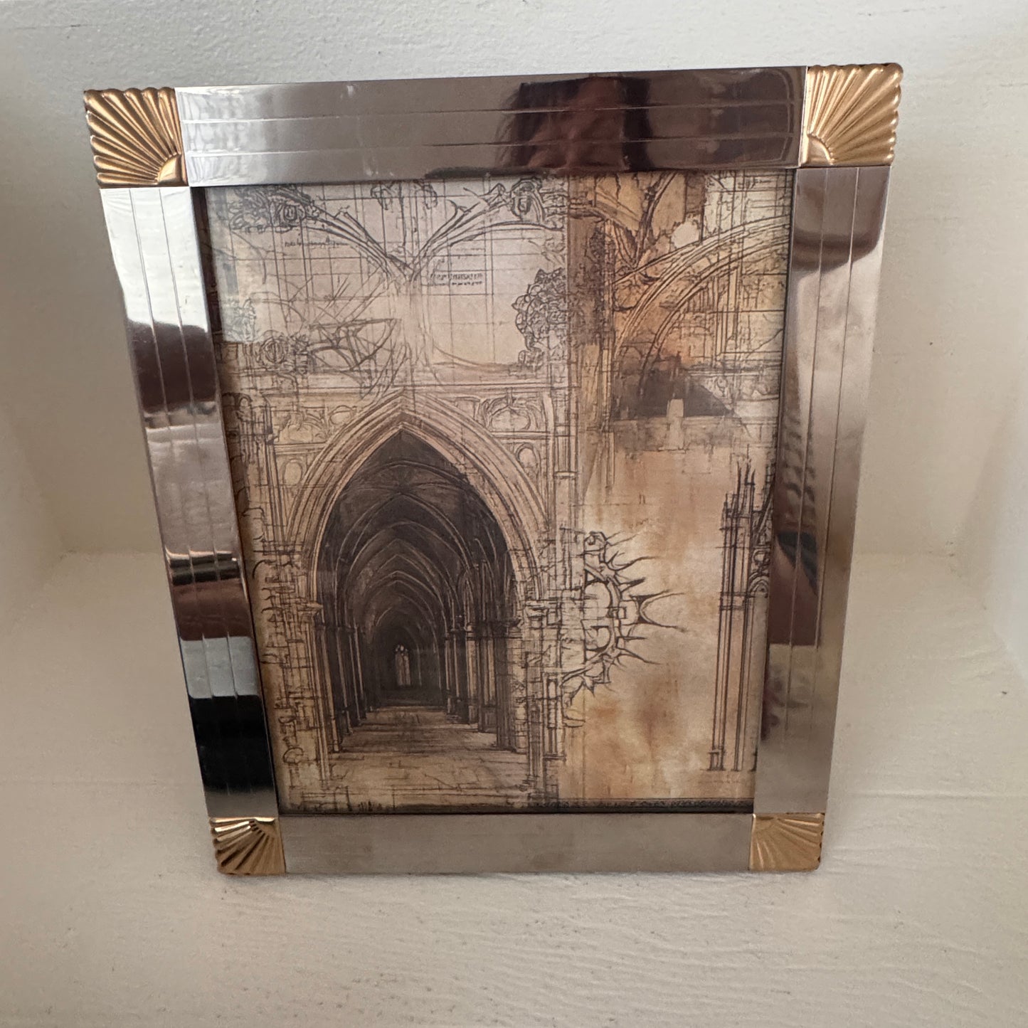 Vintage Silver & Gold Art Deco Style Picture Frame | Tabletop or Wall Display | 10” x 12”