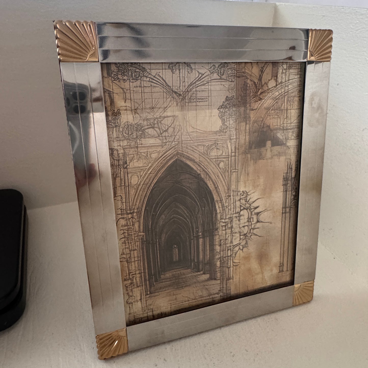 Vintage Silver & Gold Art Deco Style Picture Frame | Tabletop or Wall Display | 10” x 12”