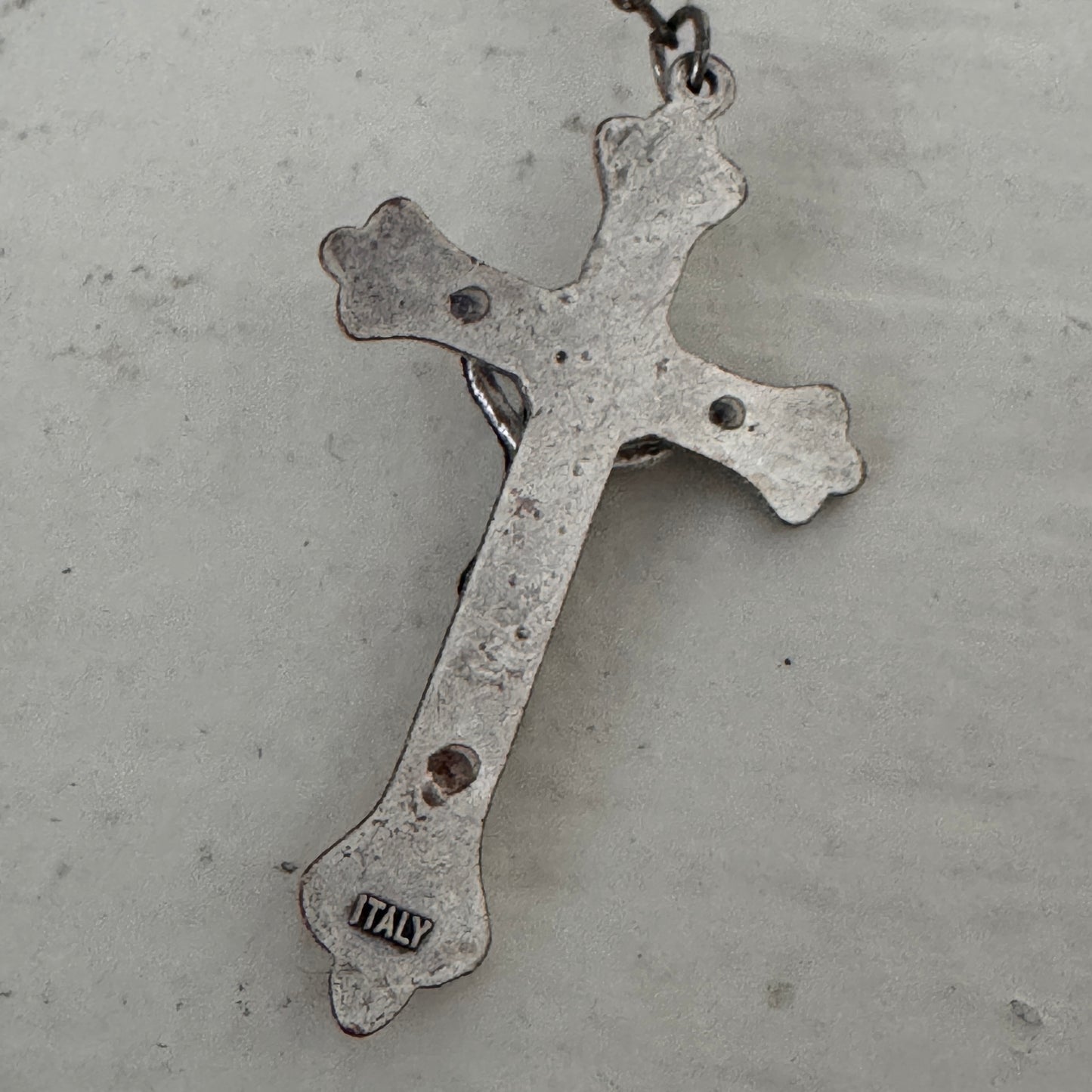 Vintage Italy Clear Rosary Beads with Metal Crucifix & Tin Storage Case