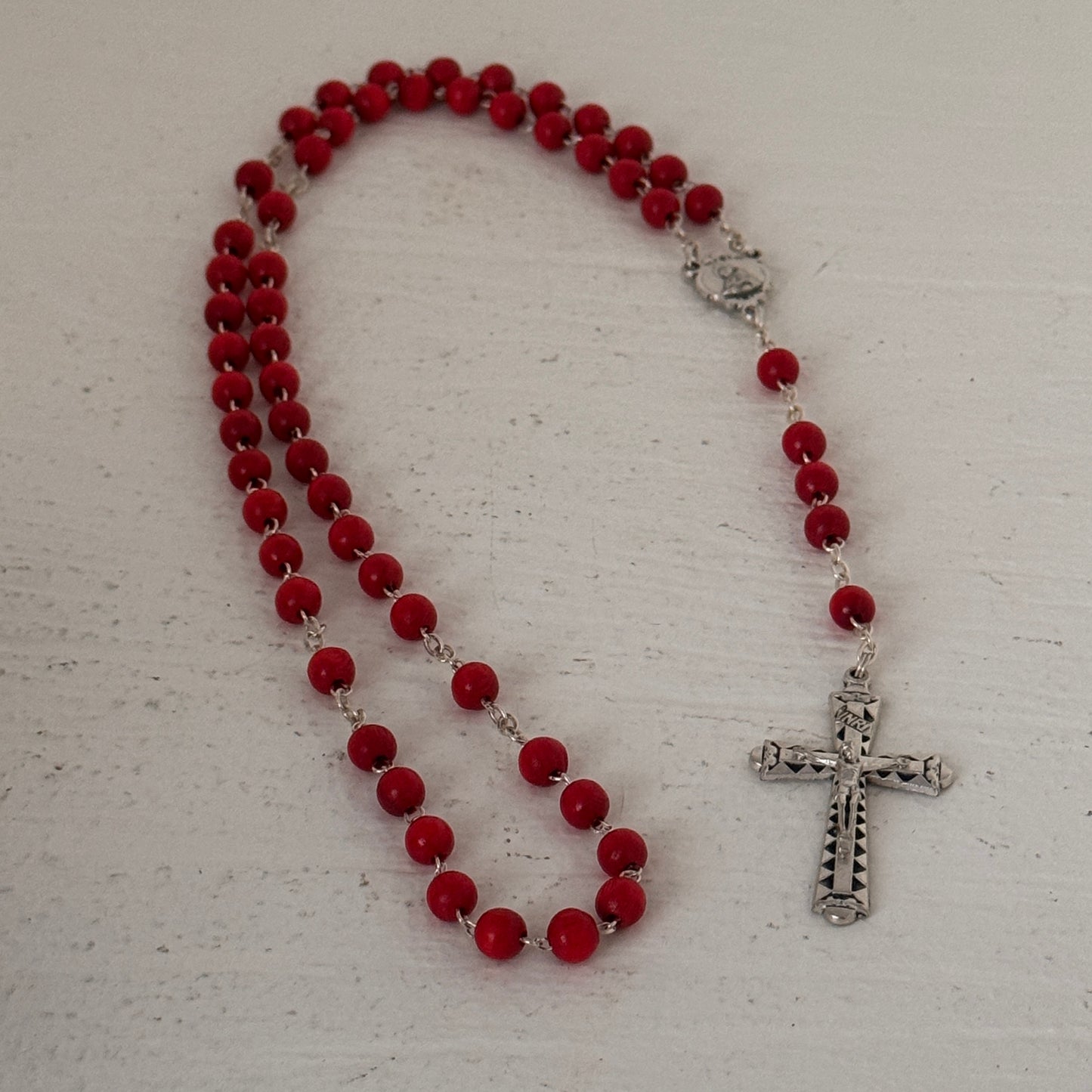 Vintage Red Rosary with Devotional Pouch | Italy Crucifix | Catholic Prayer Beads