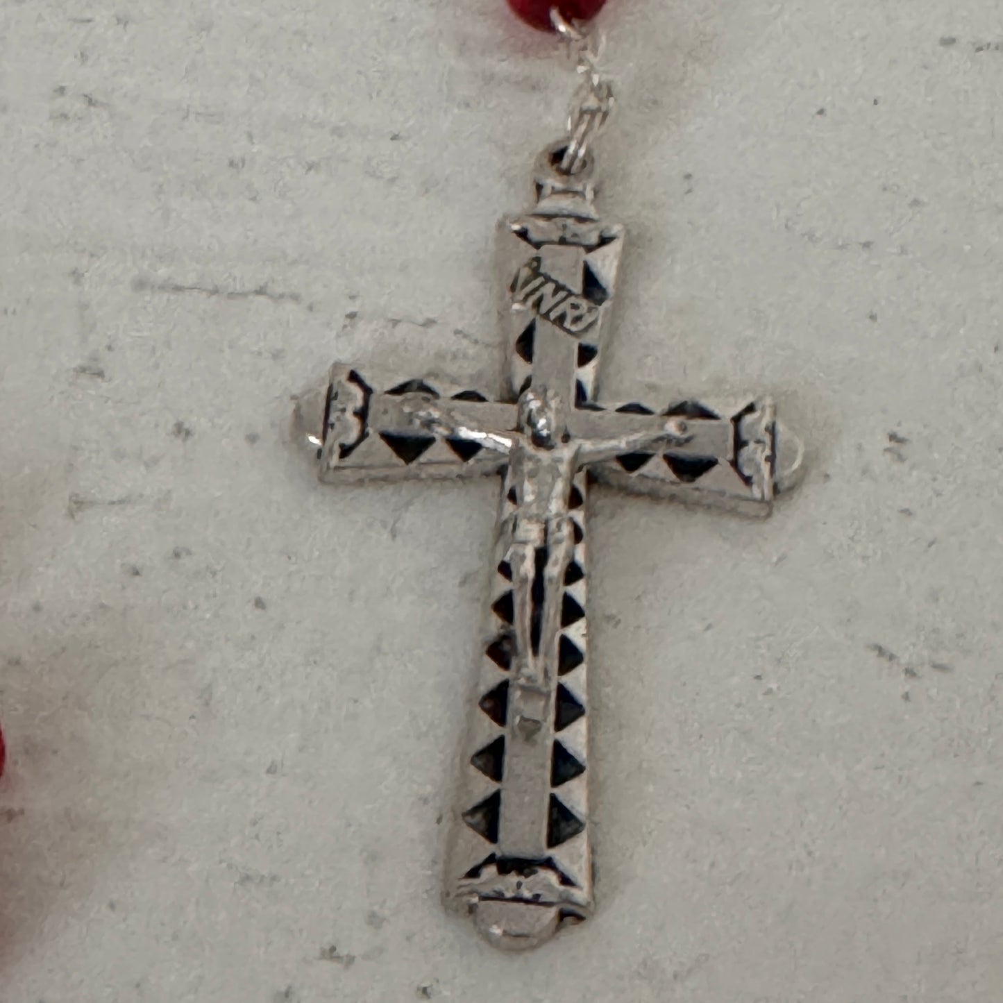 Vintage Red Rosary with Devotional Pouch | Italy Crucifix | Catholic Prayer Beads