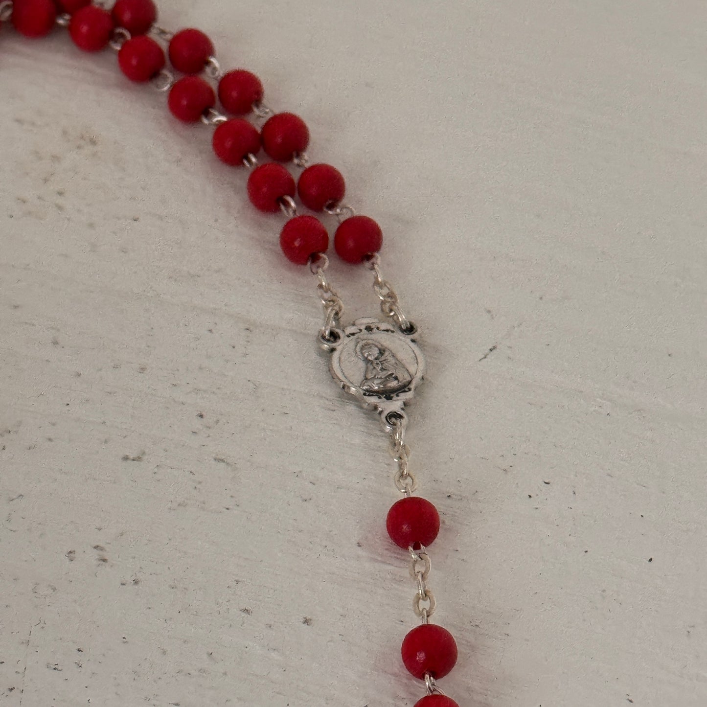 Vintage Red Rosary with Devotional Pouch | Italy Crucifix | Catholic Prayer Beads