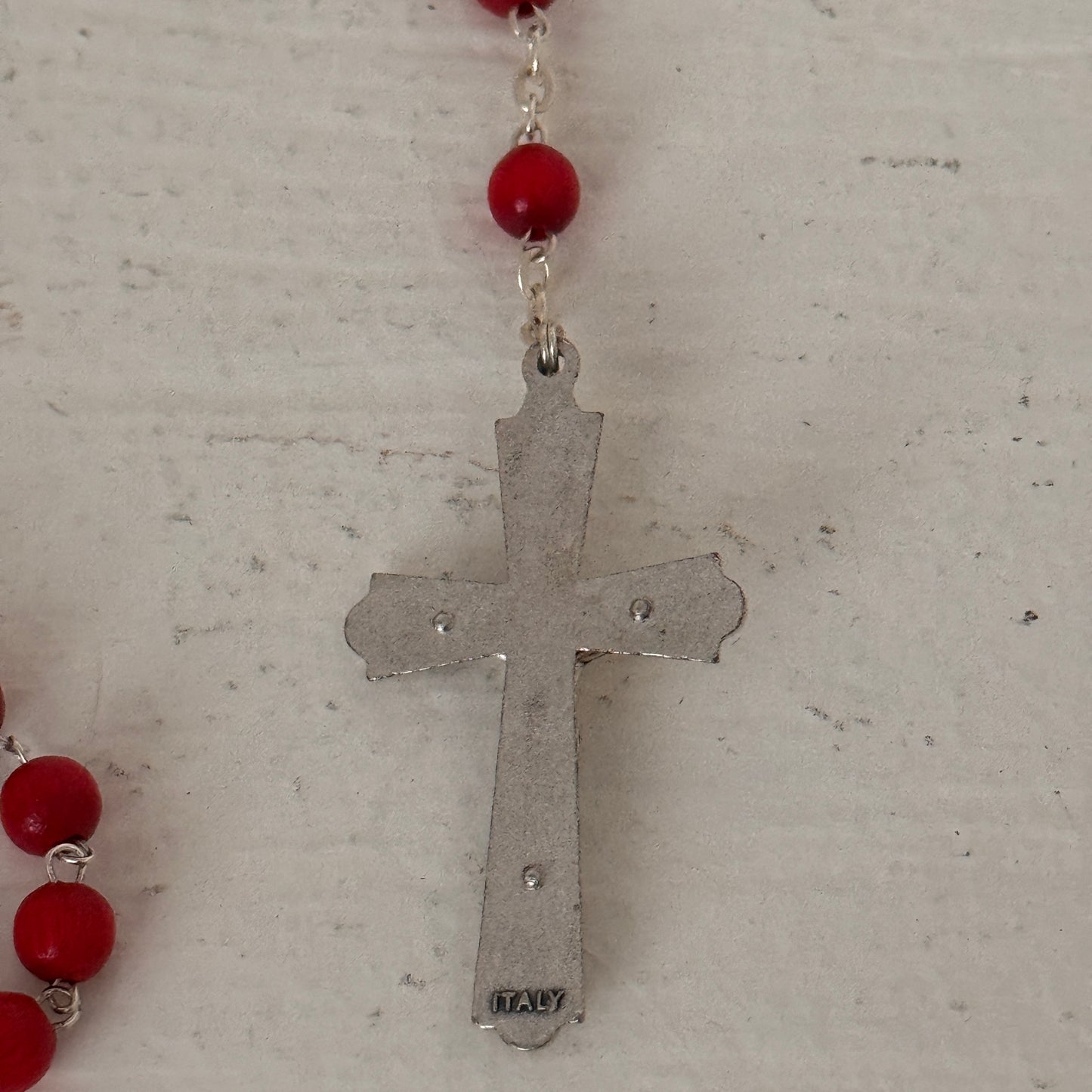 Vintage Red Rosary with Devotional Pouch | Italy Crucifix | Catholic Prayer Beads