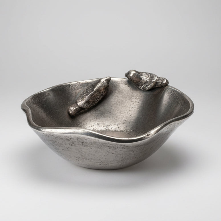 Vintage Pewter Bird Trinket Dish – Organic Hand Formed Silver Tone Bowl