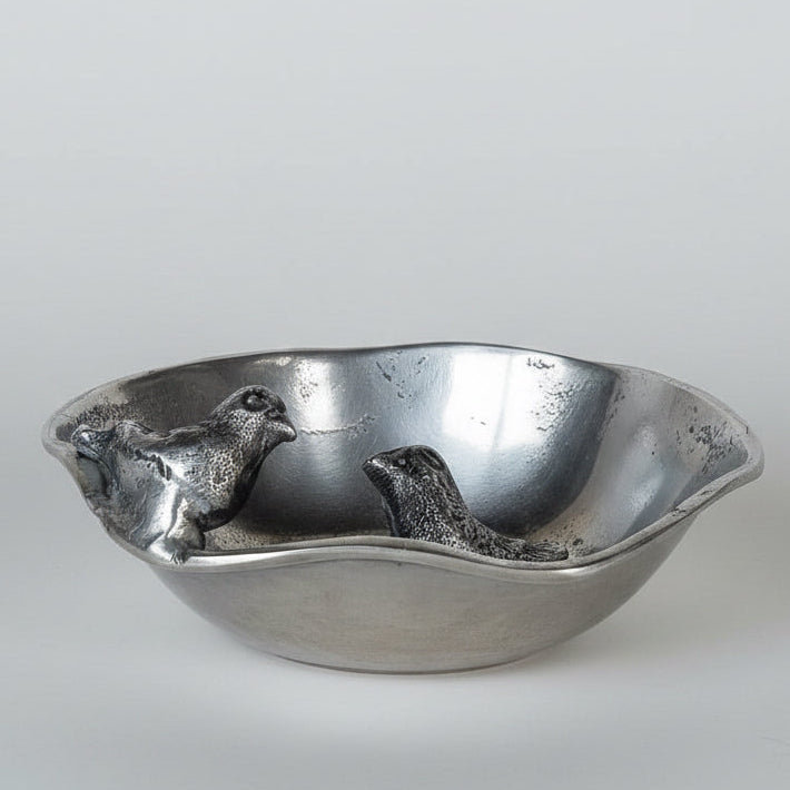 Vintage Pewter Bird Trinket Dish – Organic Hand Formed Silver Tone Bowl
