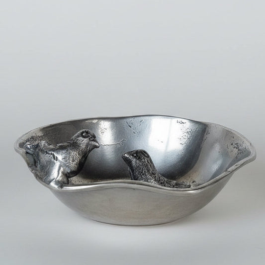 Vintage Pewter Bird Trinket Dish – Organic Hand Formed Silver Tone Bowl