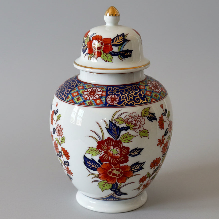 Vintage Japanese Ginger Jar with Lid | Floral Porcelain Urn