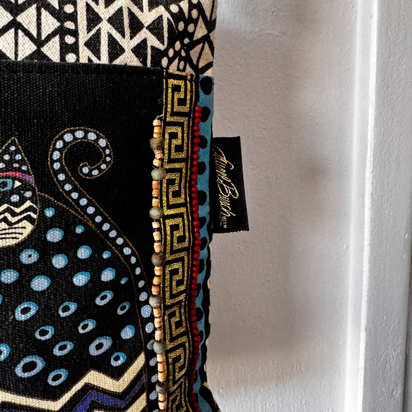 Vintage Laurel Burch Cat Crossbody Bag Boho Art Purse with Beaded Detail