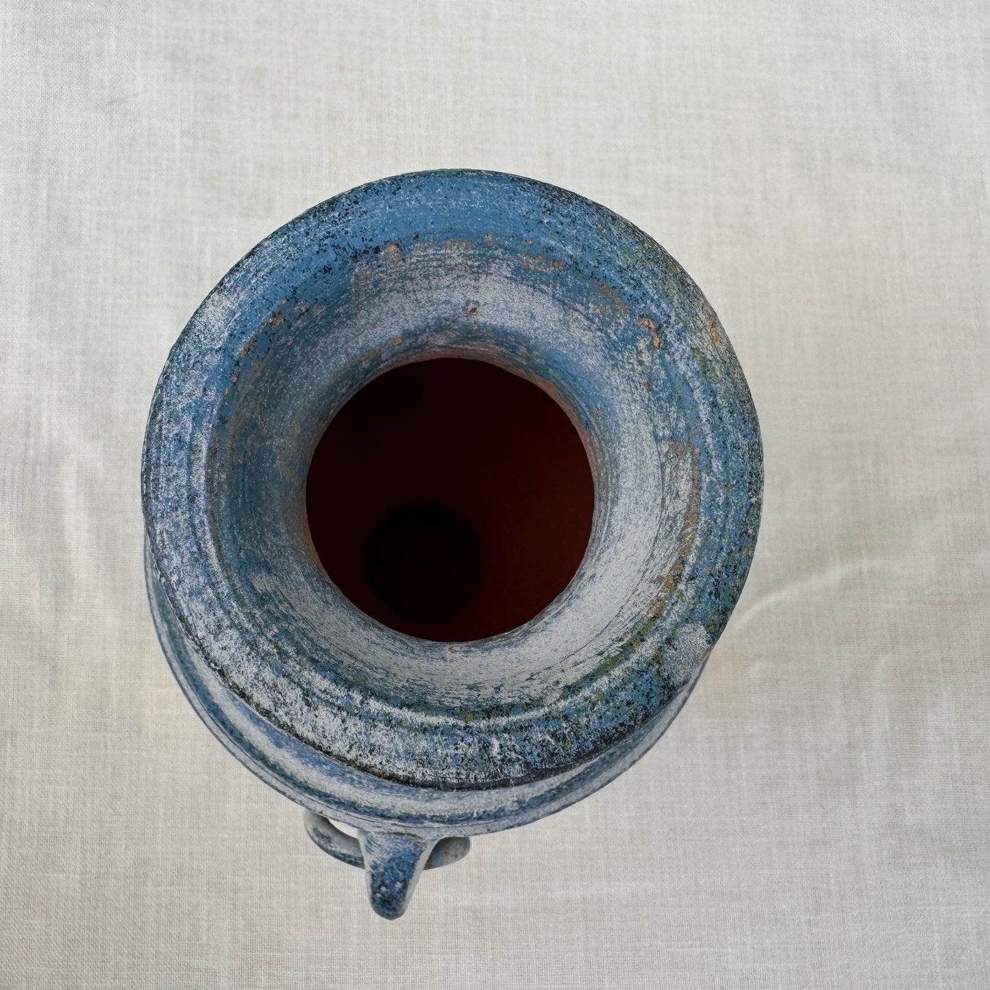 Handmade Blue Pottery Vase With Ring Handles Mediterranean Decor