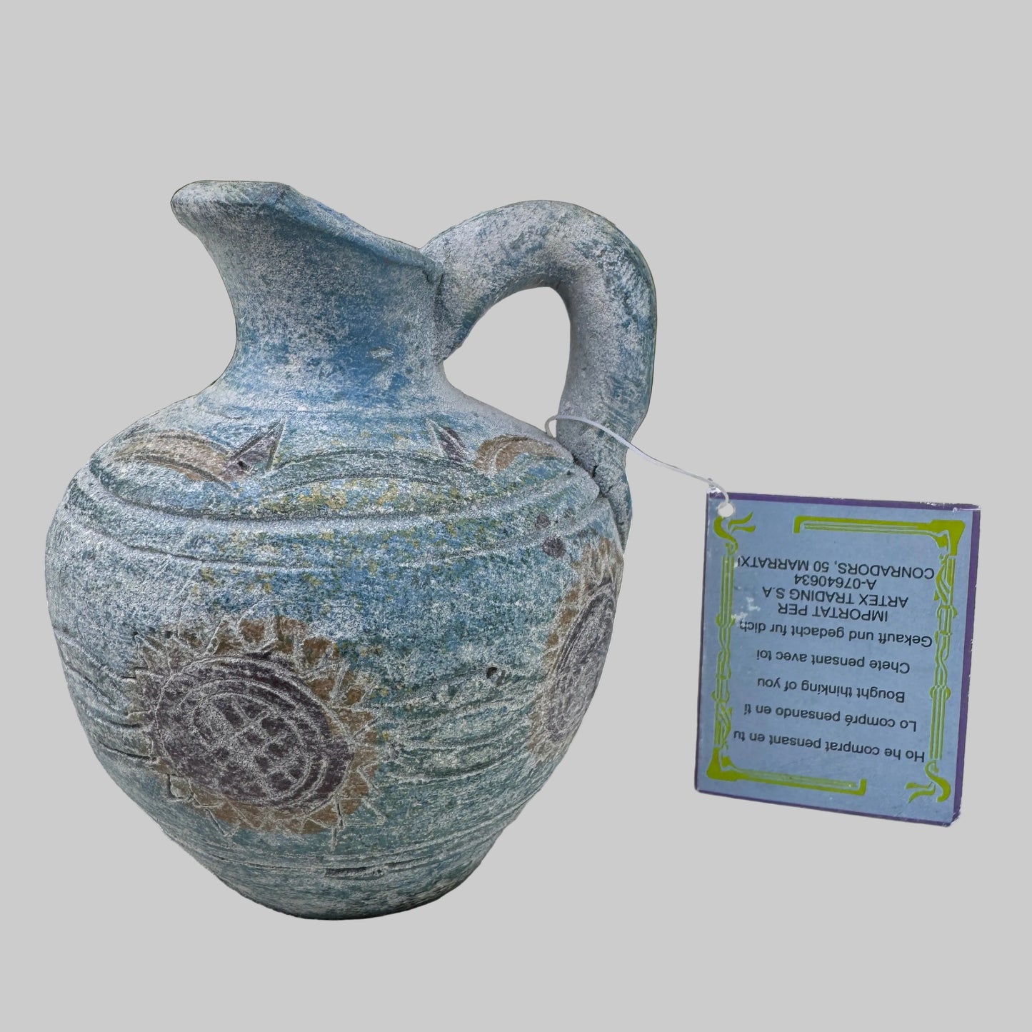 Handmade Blue Pottery Jug Vase Mediterranean Style Decor