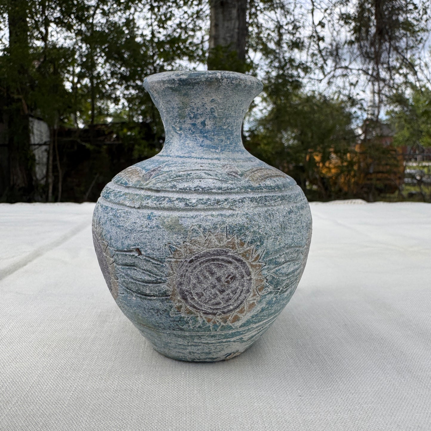 Handmade Blue Pottery Jug Vase Mediterranean Style Decor