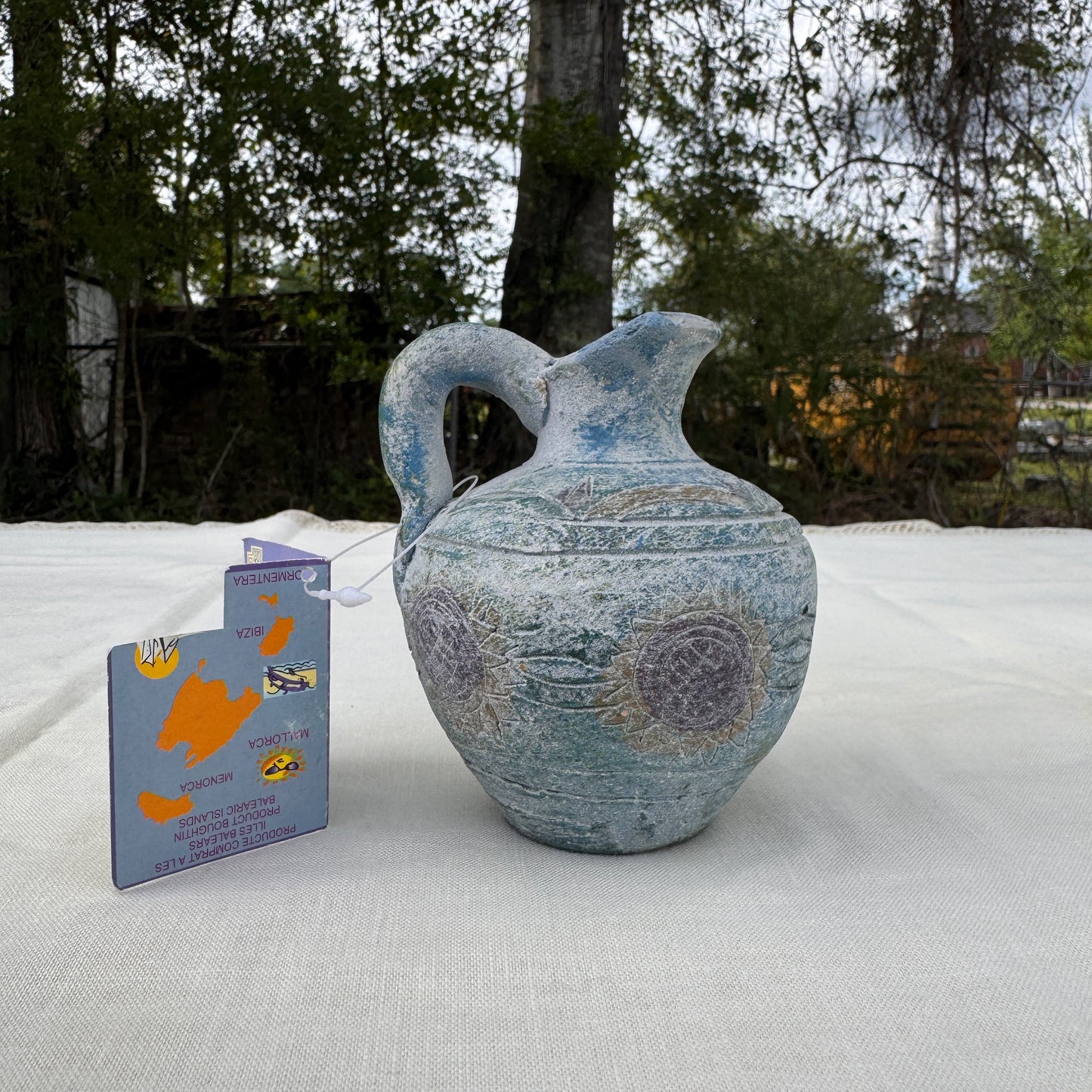 Handmade Blue Pottery Jug Vase Mediterranean Style Decor