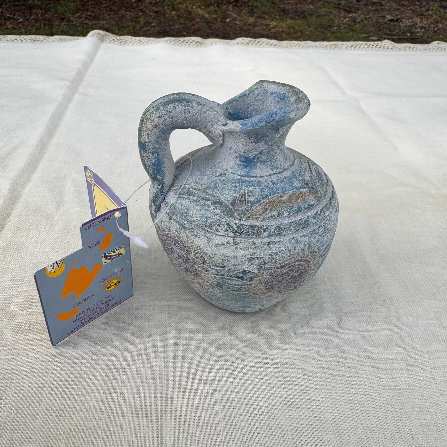 Handmade Blue Pottery Jug Vase Mediterranean Style Decor