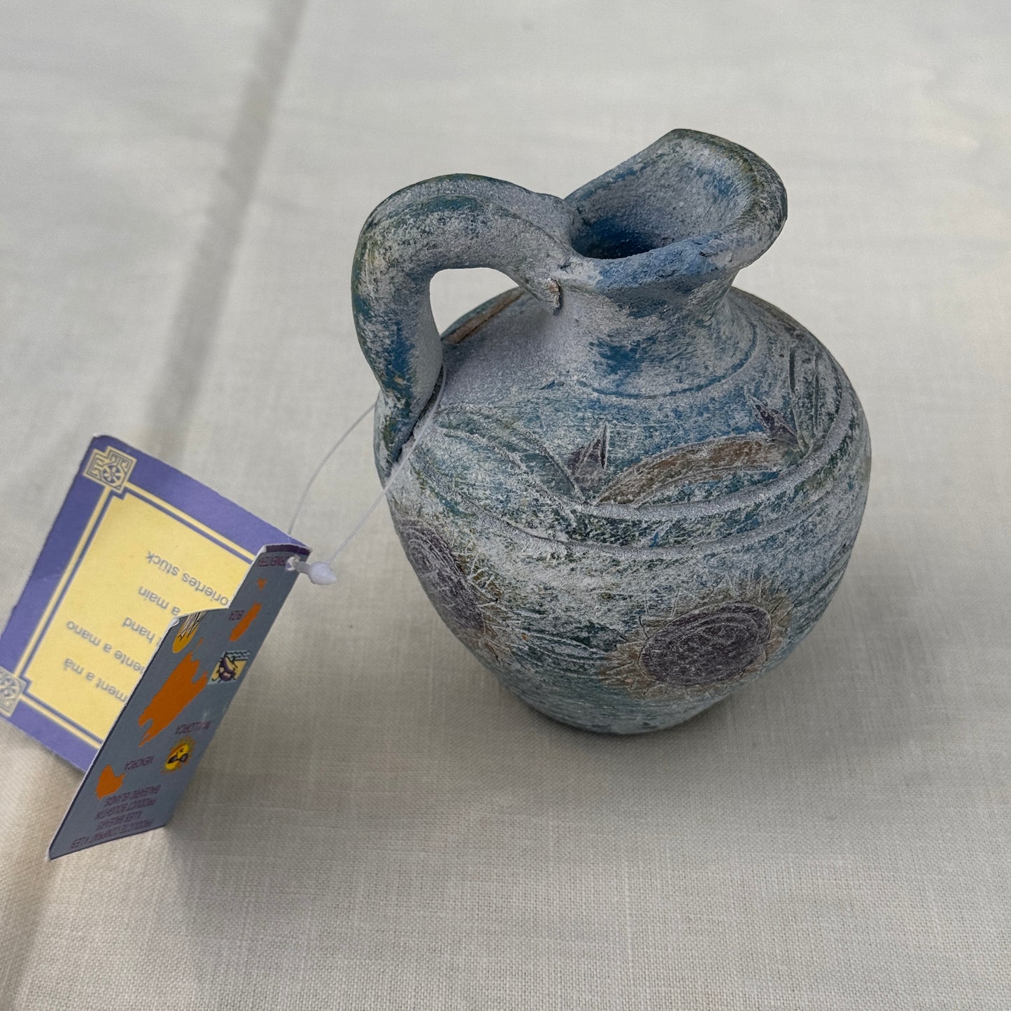 Handmade Blue Pottery Jug Vase Mediterranean Style Decor