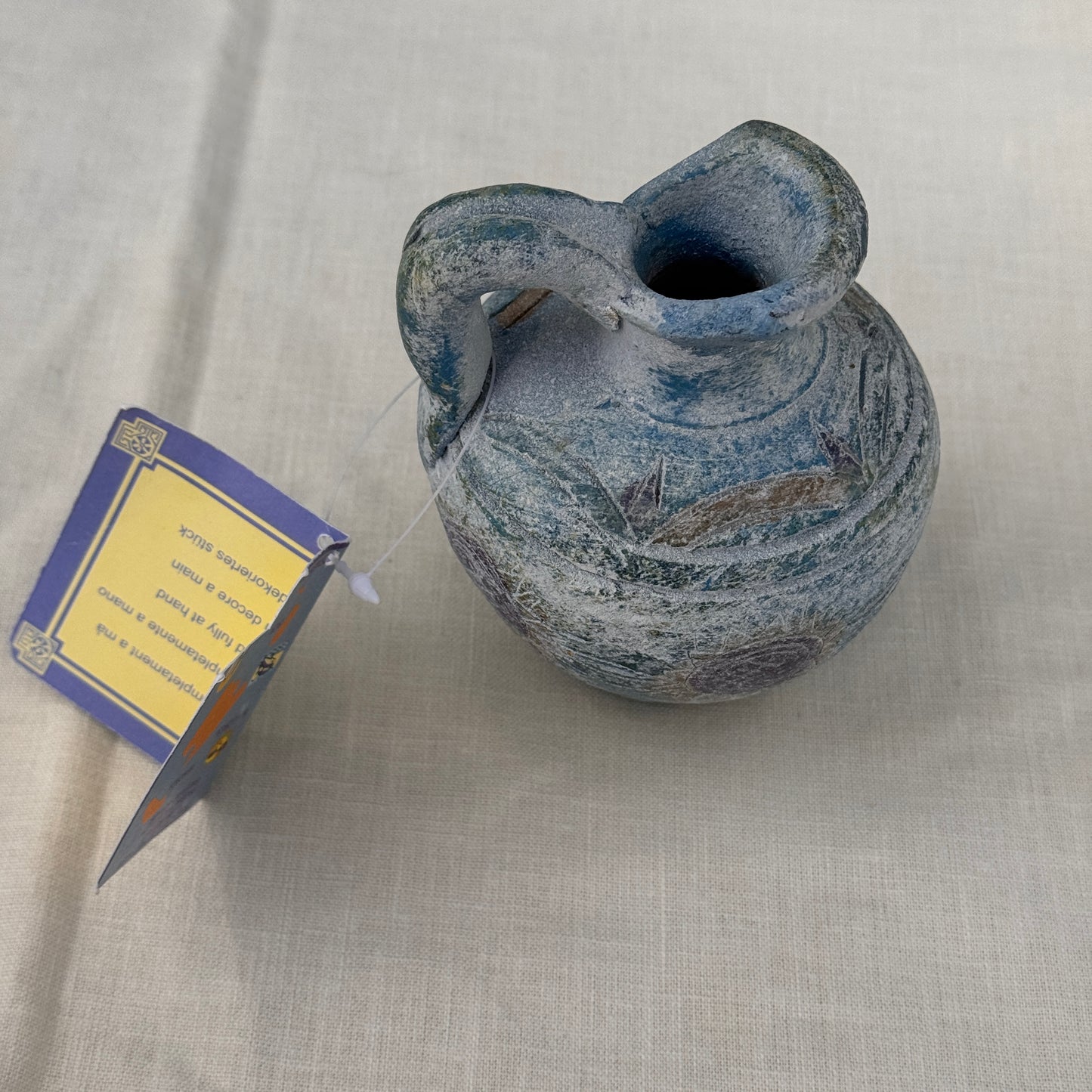 Handmade Blue Pottery Jug Vase Mediterranean Style Decor