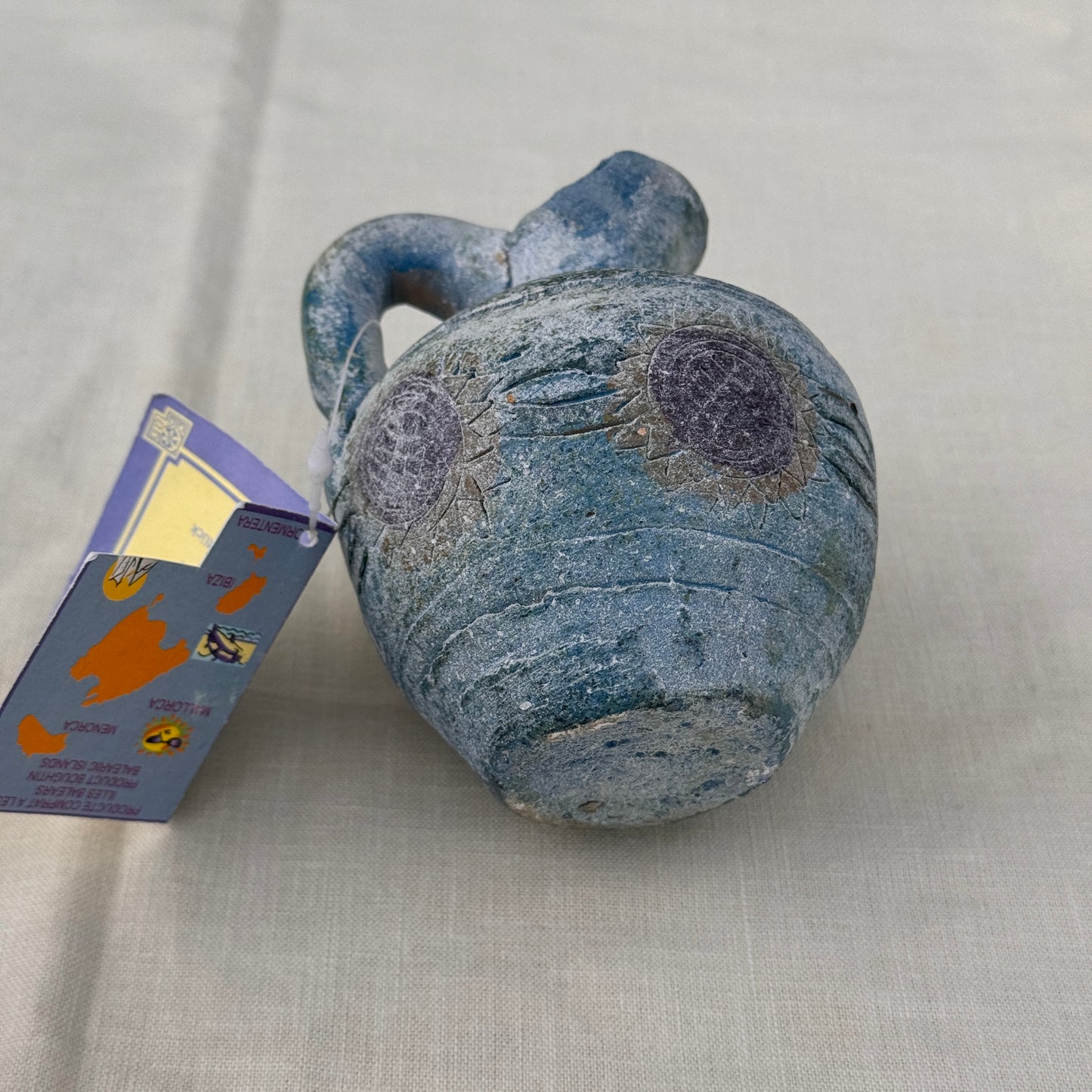 Handmade Blue Pottery Jug Vase Mediterranean Style Decor