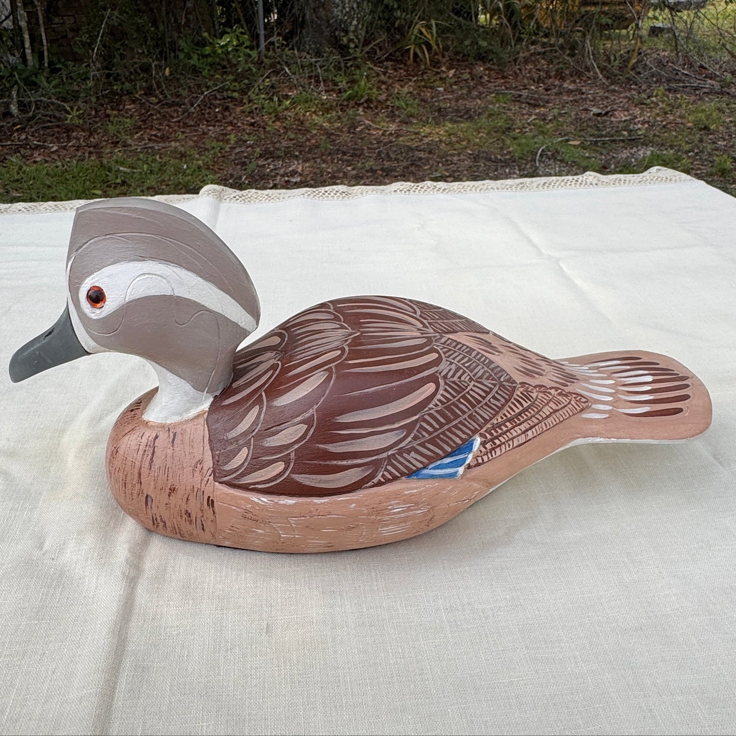 Hand Carved Wooden Duck Figurine Folk Art Coastal Decor