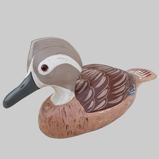 Hand Carved Wooden Duck Figurine Folk Art Coastal Decor