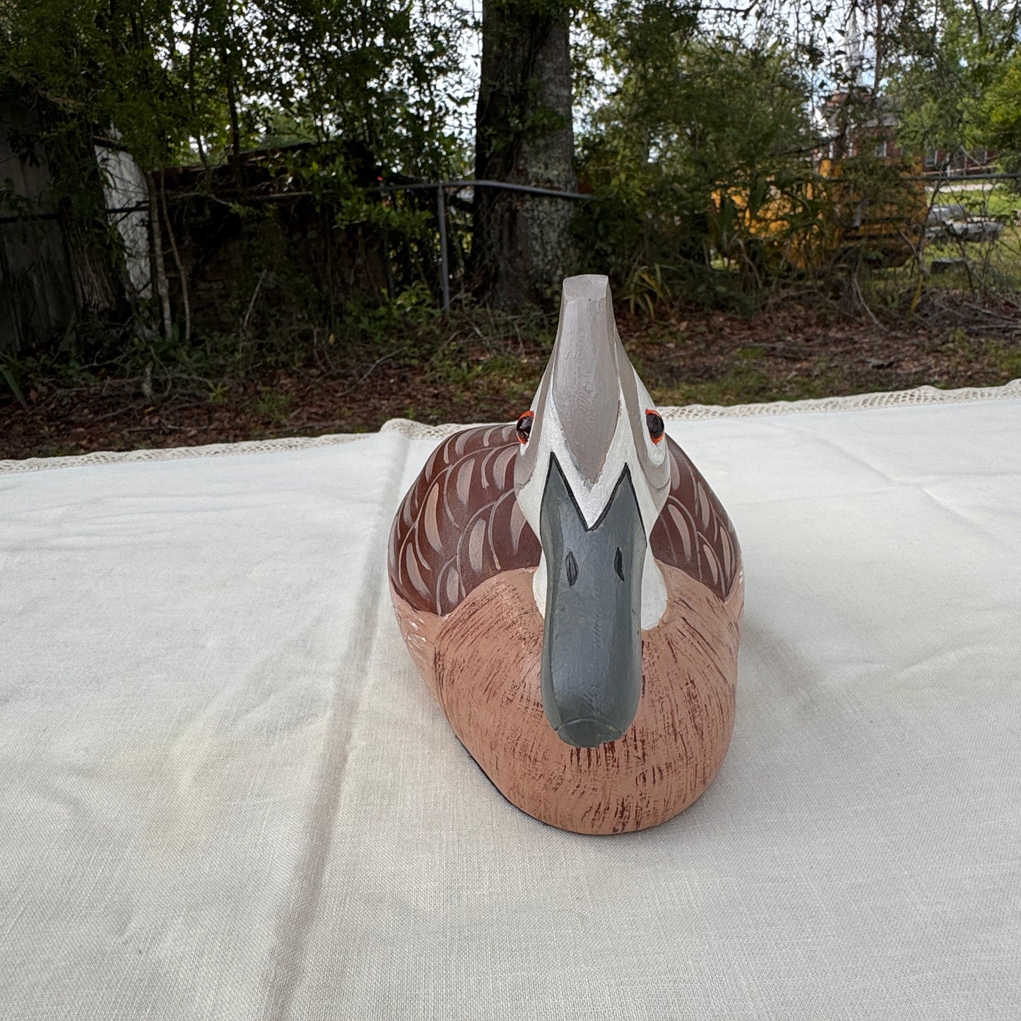 Hand Carved Wooden Duck Figurine Folk Art Coastal Decor