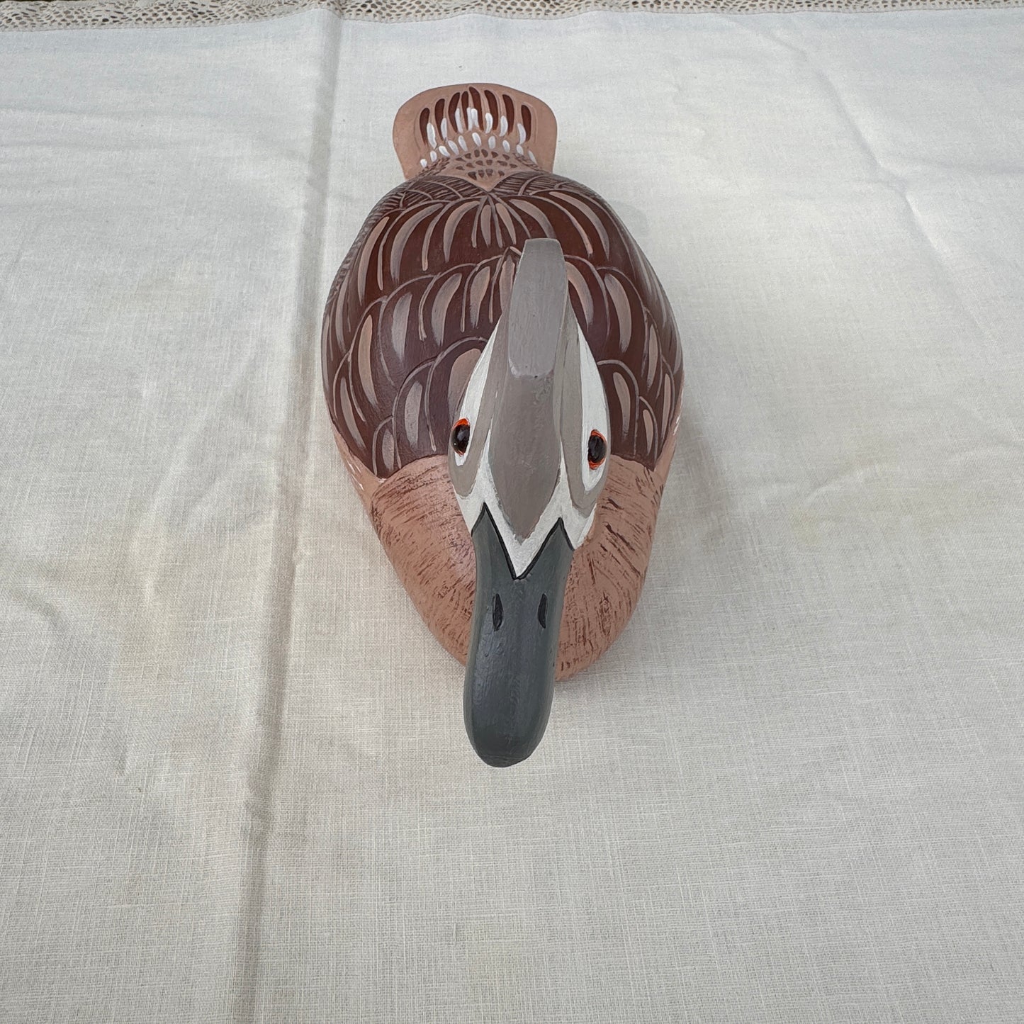 Hand Carved Wooden Duck Figurine Folk Art Coastal Decor