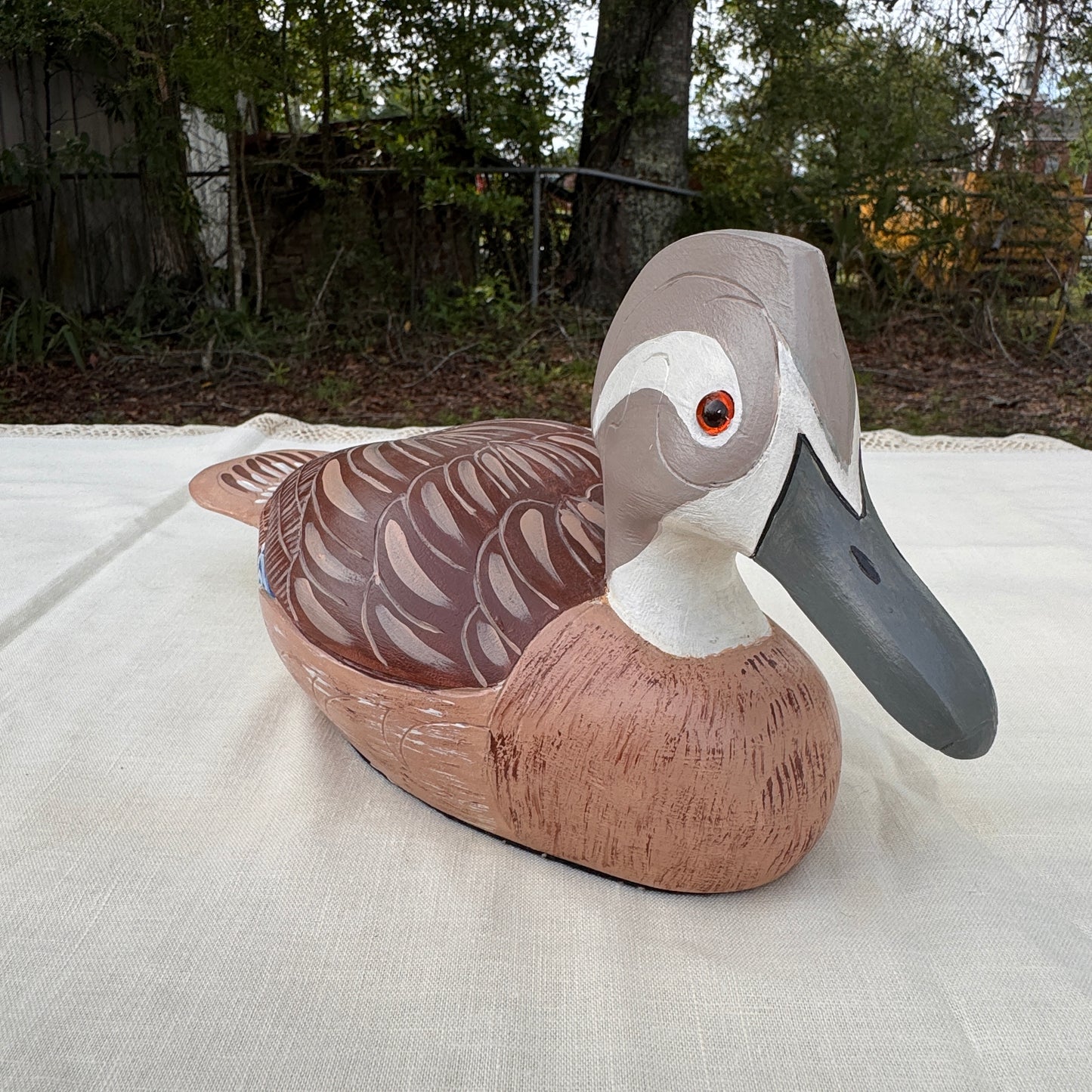 Hand Carved Wooden Duck Figurine Folk Art Coastal Decor