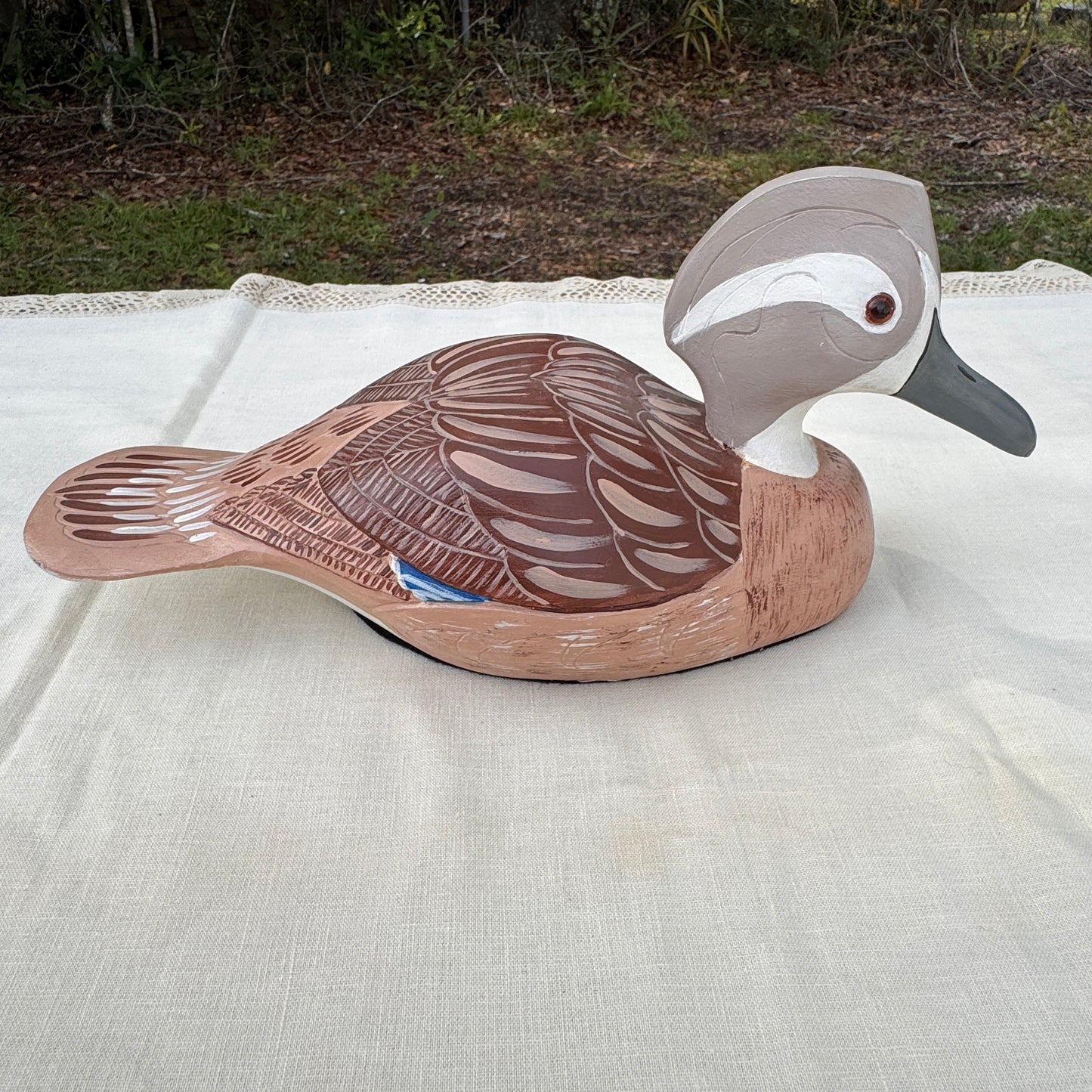 Hand Carved Wooden Duck Figurine Folk Art Coastal Decor