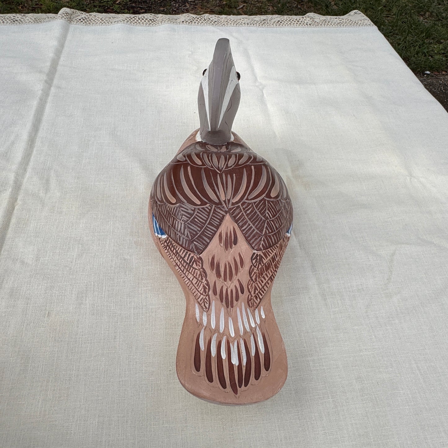 Hand Carved Wooden Duck Figurine Folk Art Coastal Decor