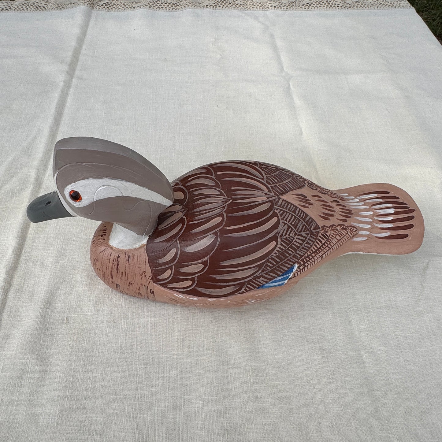 Hand Carved Wooden Duck Figurine Folk Art Coastal Decor