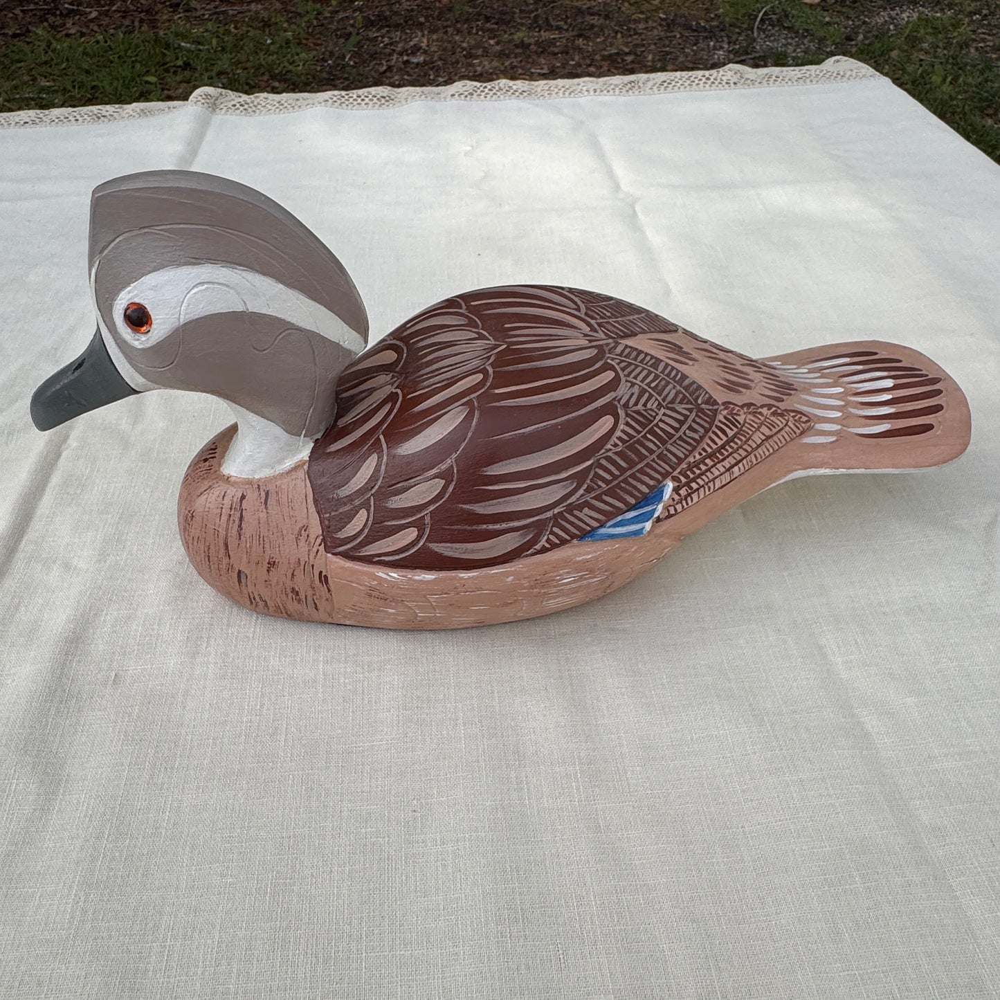 Hand Carved Wooden Duck Figurine Folk Art Coastal Decor
