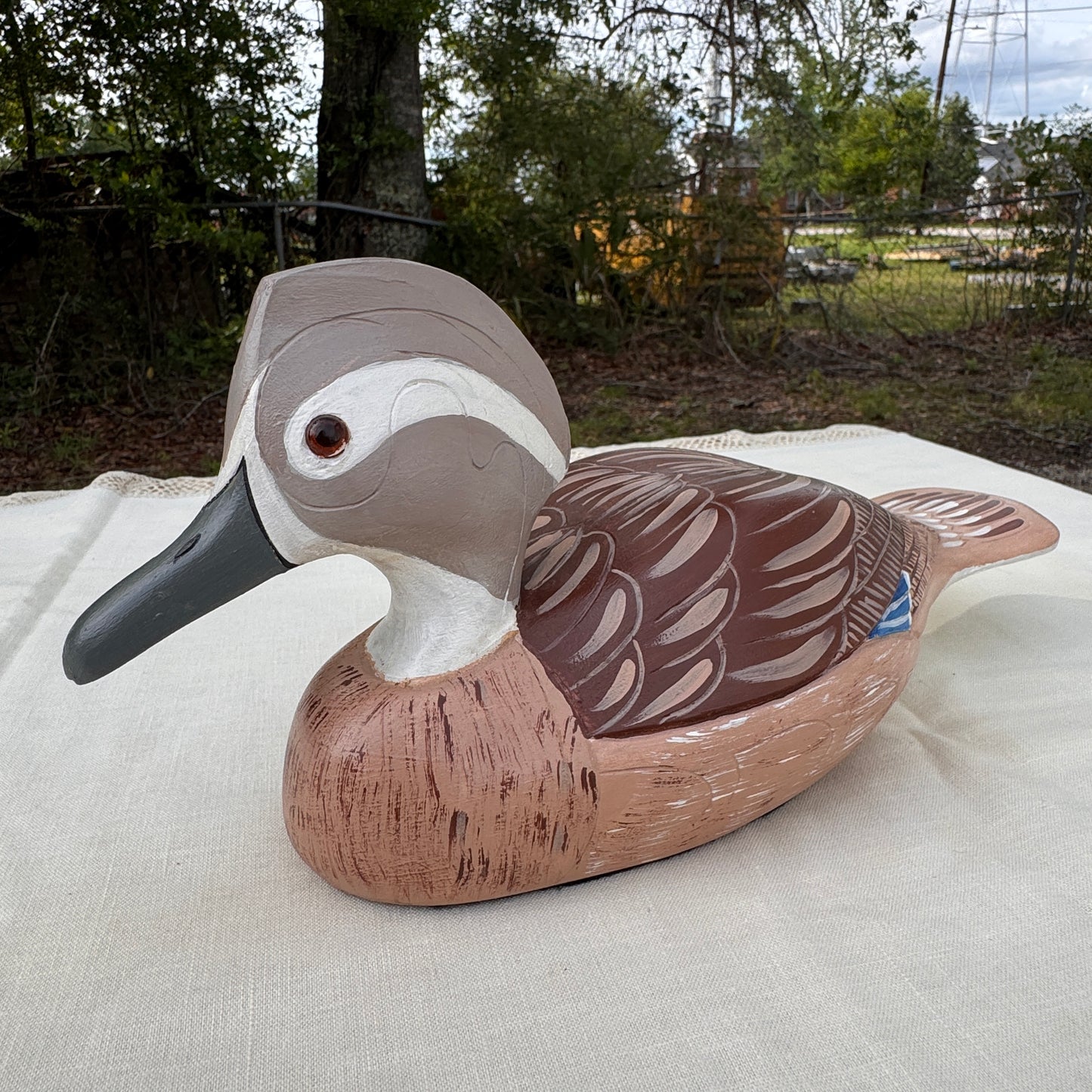 Hand Carved Wooden Duck Figurine Folk Art Coastal Decor
