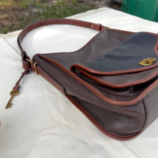 Fossil Brown Multi Tone Leather Shoulder Bag