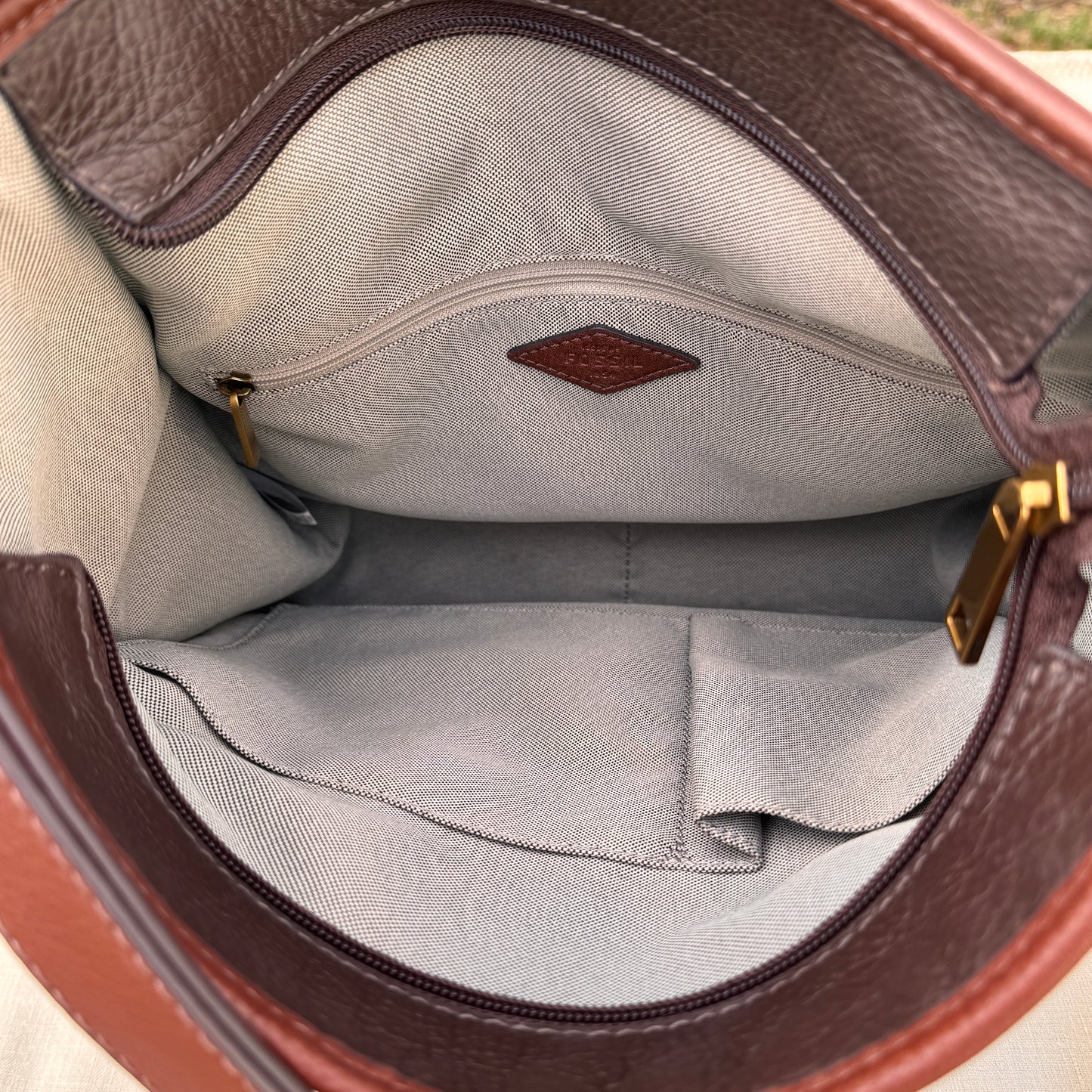 Fossil Brown Multi Tone Leather Shoulder Bag