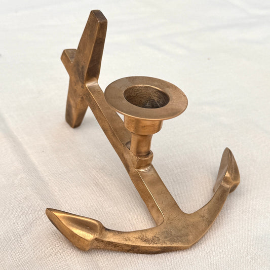 Vintage Brass Anchor Candlestick Holder Nautical Coastal Decor