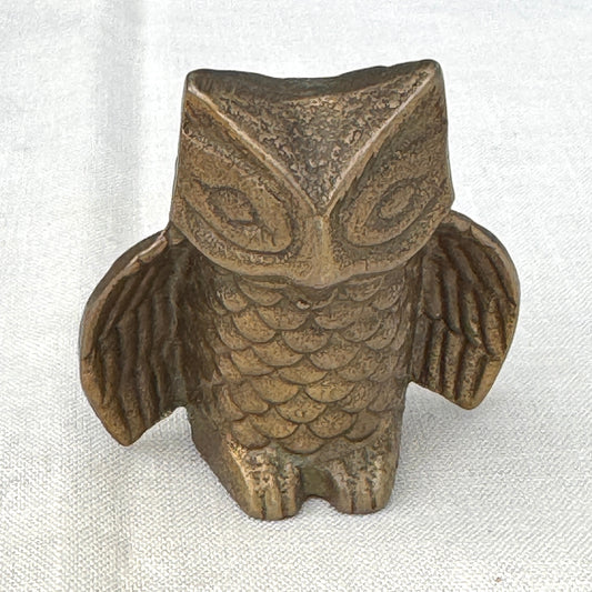 Vintage Brass Owl Figurine Mid Century Style Heavy Small Decor