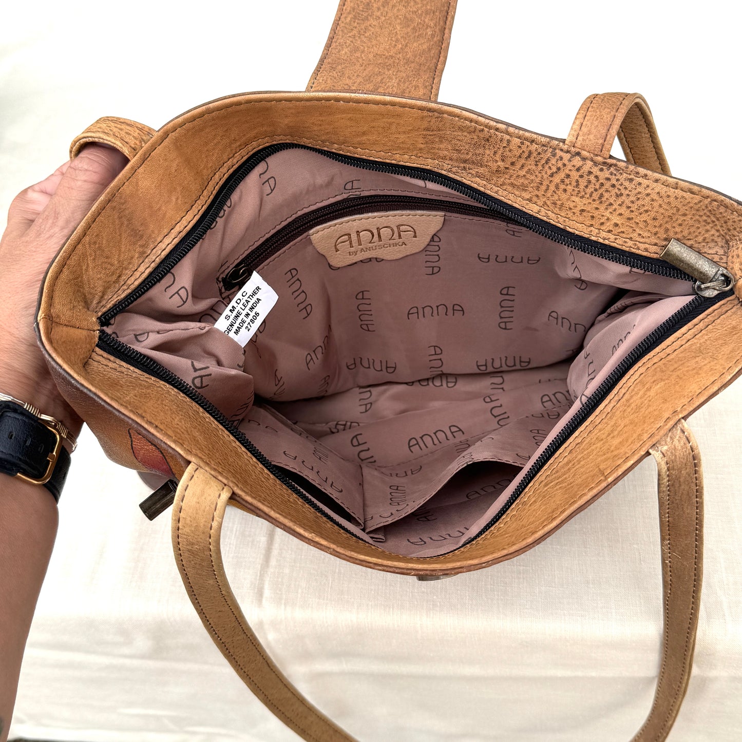 Anuschka Hand Painted Leather Floral Shoulder Bag Gold Brown