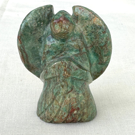 Vintage Carved Green Stone Angel Figurine Verdigris Tones Spiritual Decor