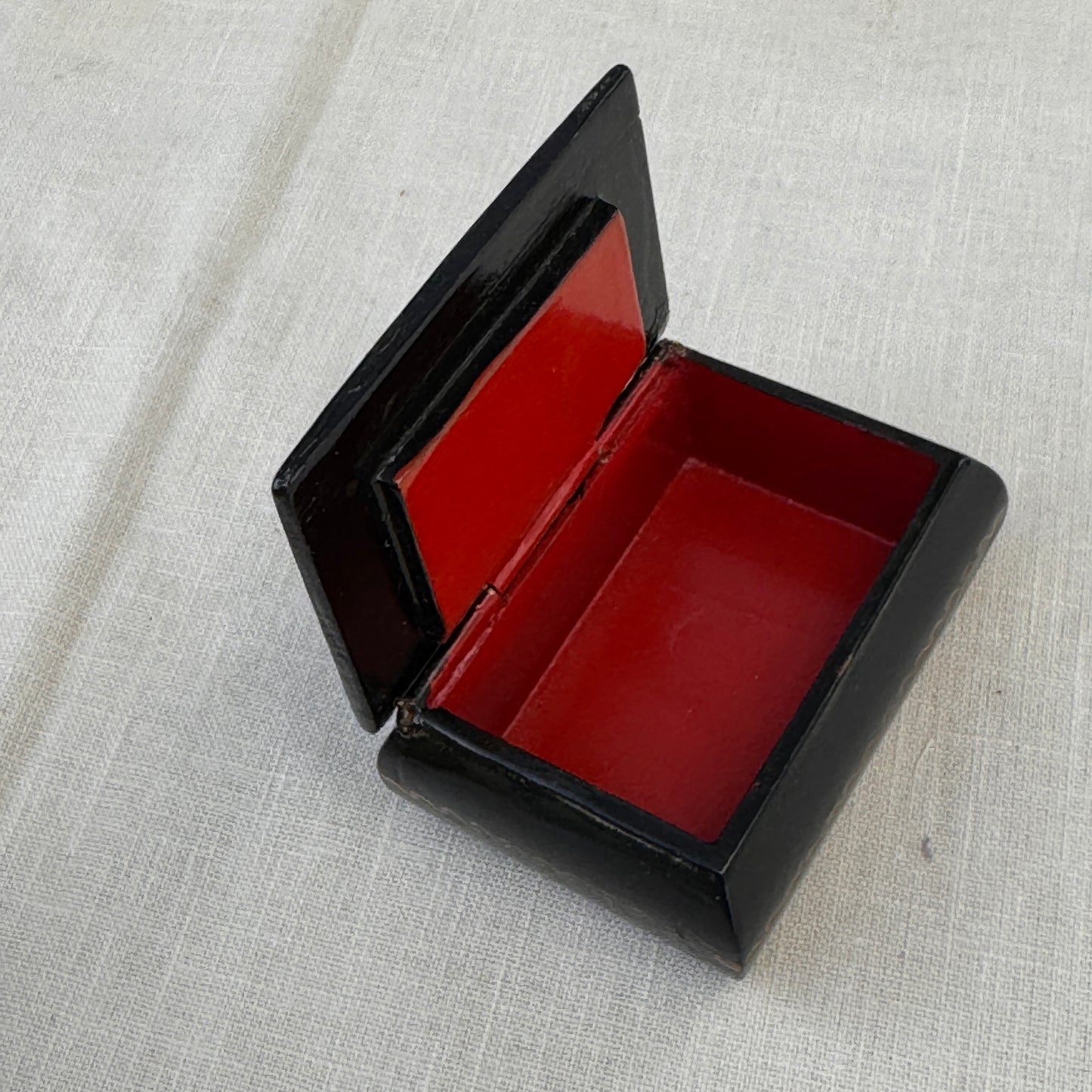 Vintage Black Lacquer Style Church Trinket Box Hand-Painted Mini Keepsake Box