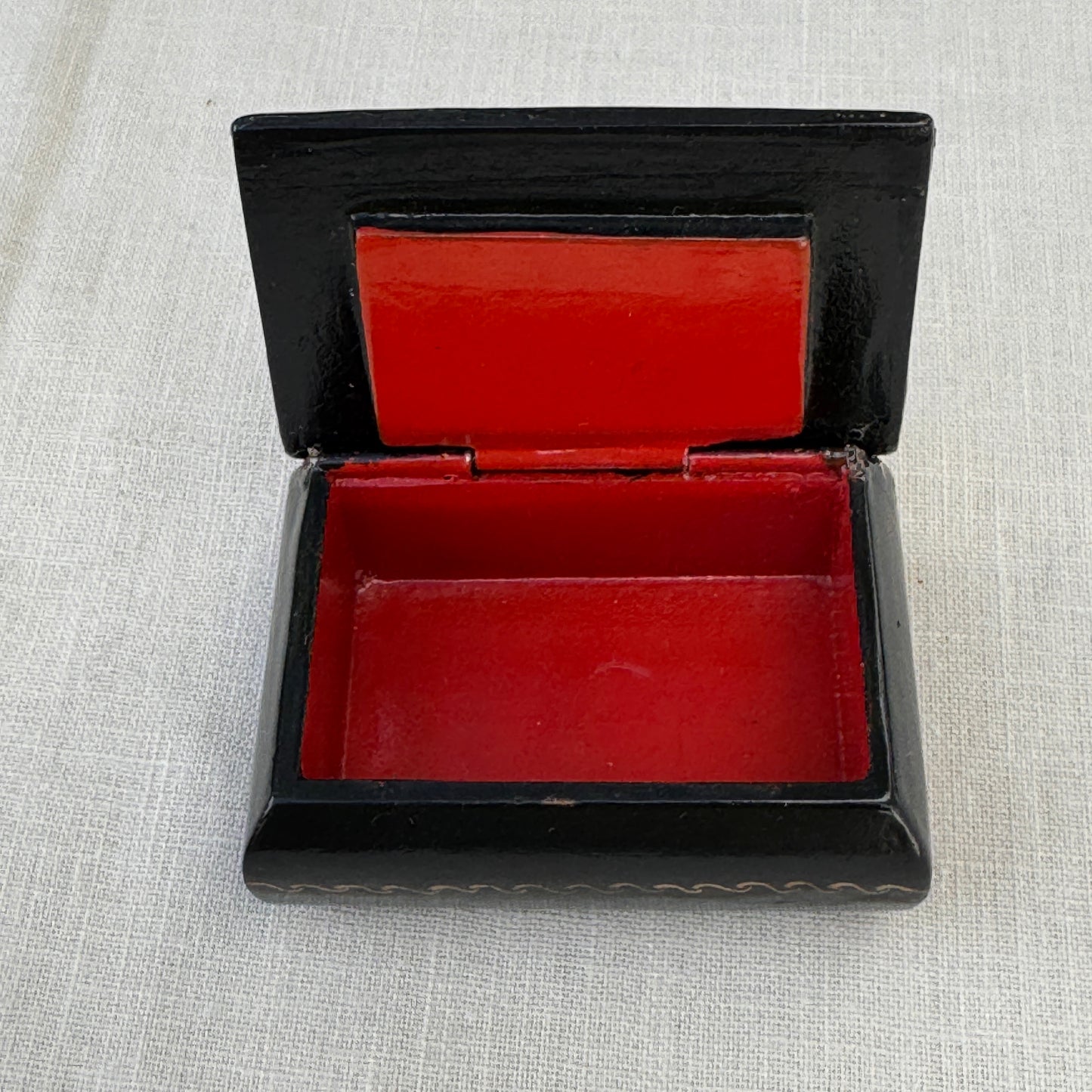 Vintage Black Lacquer Style Church Trinket Box Hand-Painted Mini Keepsake Box