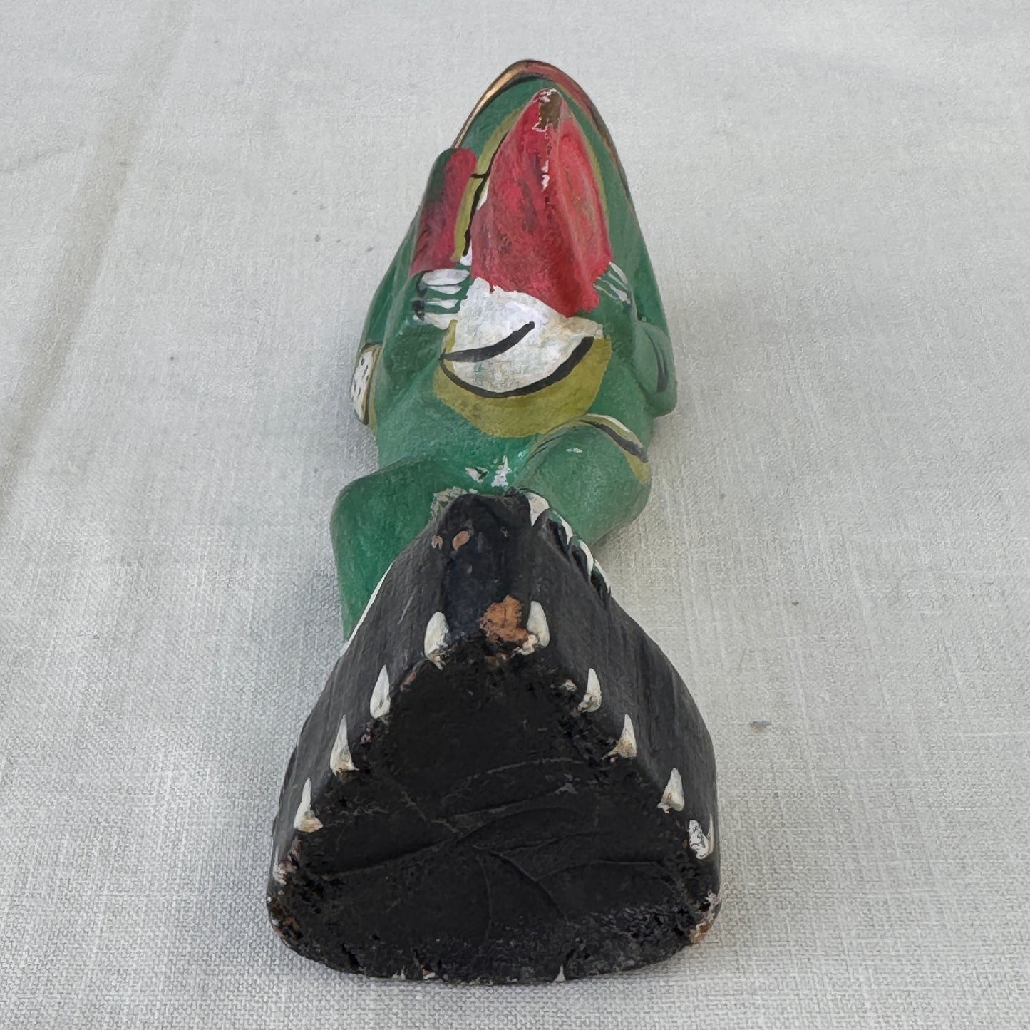 Vintage Hand-Carved Painted Wood Frog Figurine Folk Art Statue