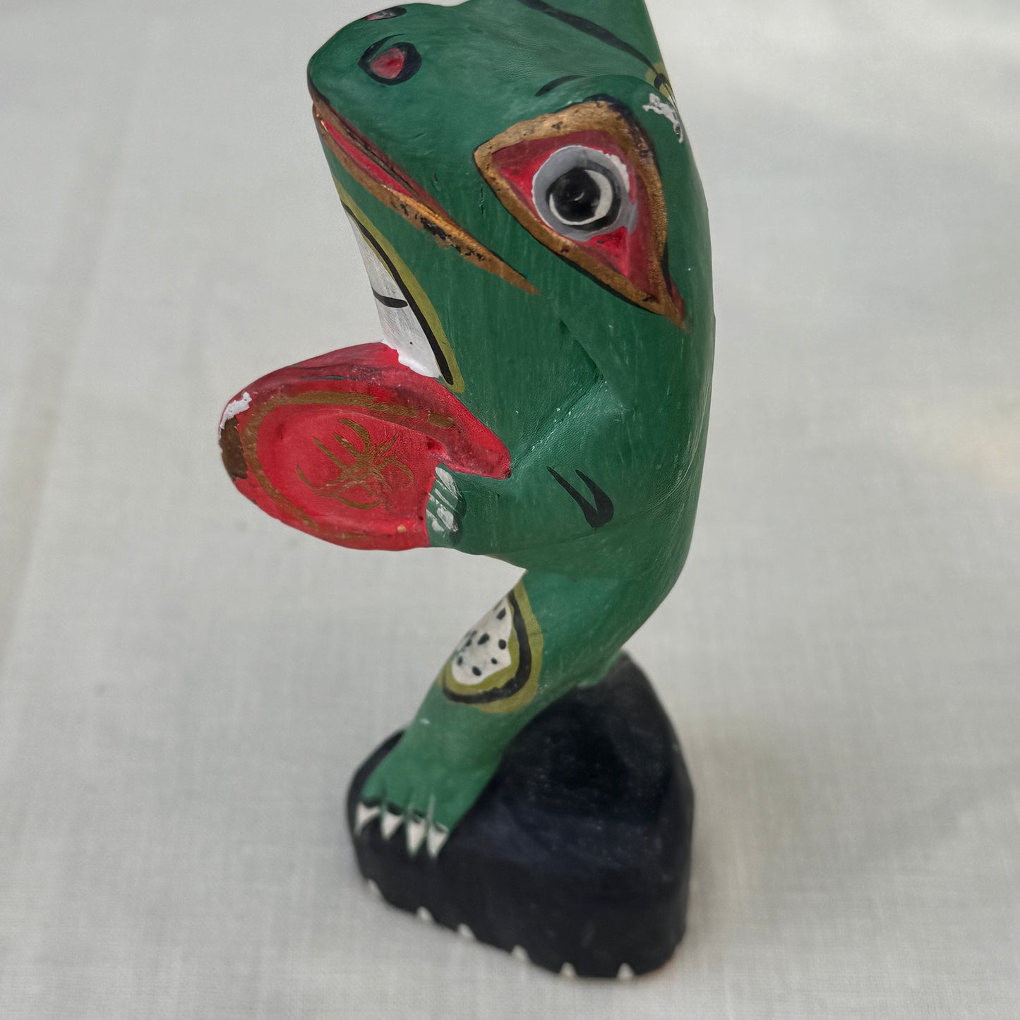 Vintage Hand-Carved Painted Wood Frog Figurine Folk Art Statue