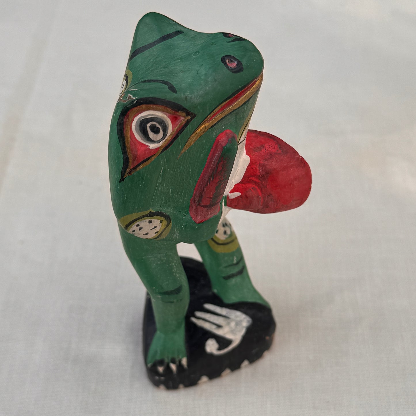 Vintage Hand-Carved Painted Wood Frog Figurine Folk Art Statue
